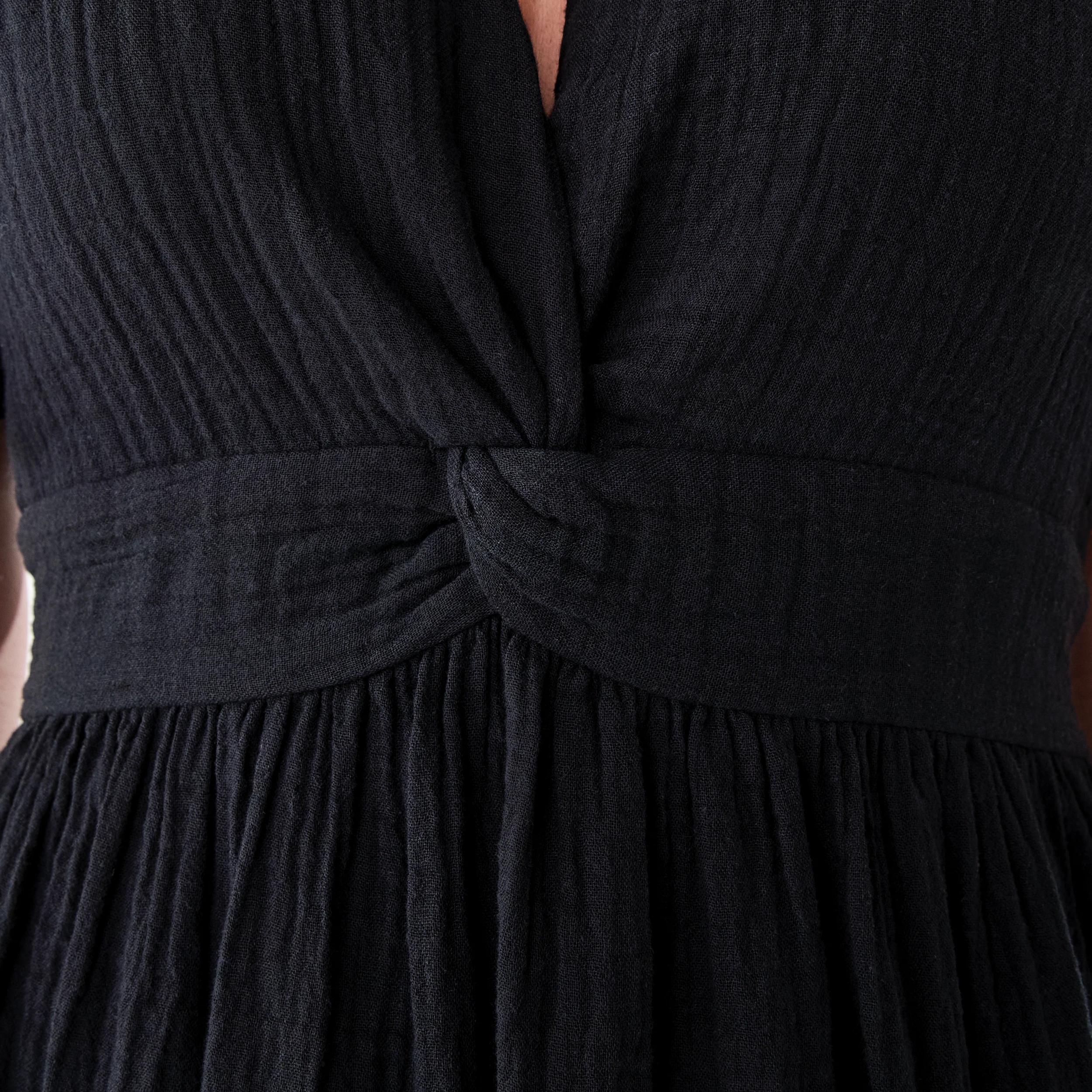6 Short Sleeve Twist Front Midi Dress Black, 6 of 8