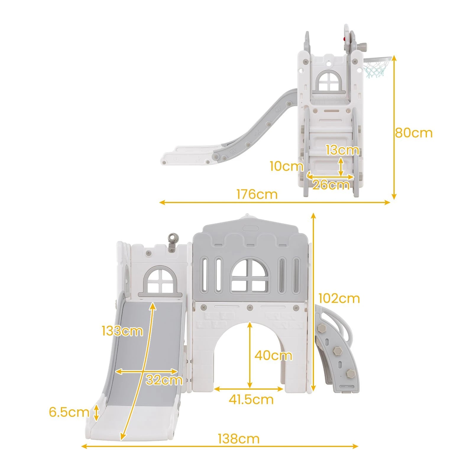 2 Costway 9-in-1 Slide Set Climber w/Basketball Grey, 2 of 2