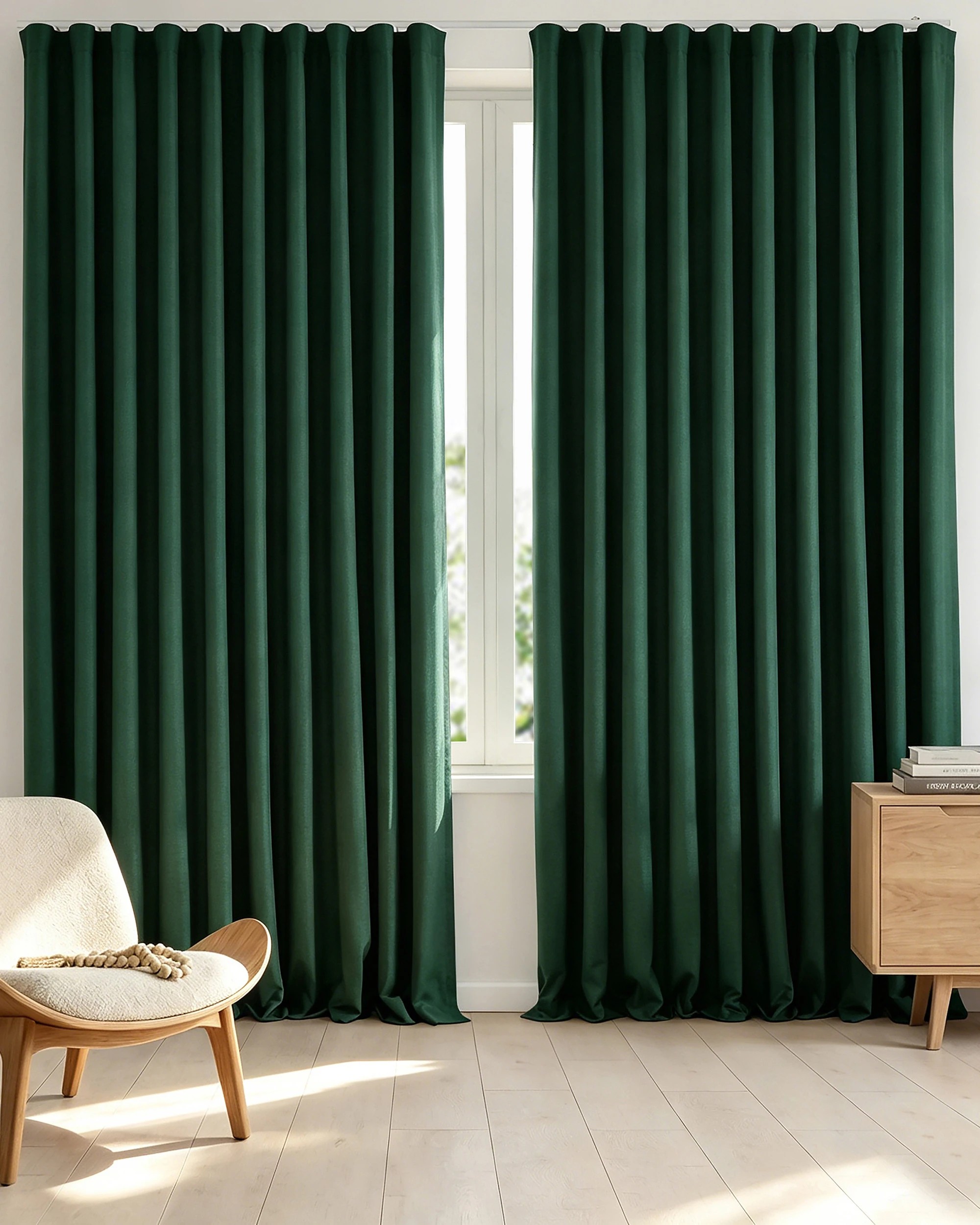 2 Sherwood Alva Faux Linen Blockout S-Fold Curtain 385x280cm - Fits 220cm Track - Forest Green, 2 of 7