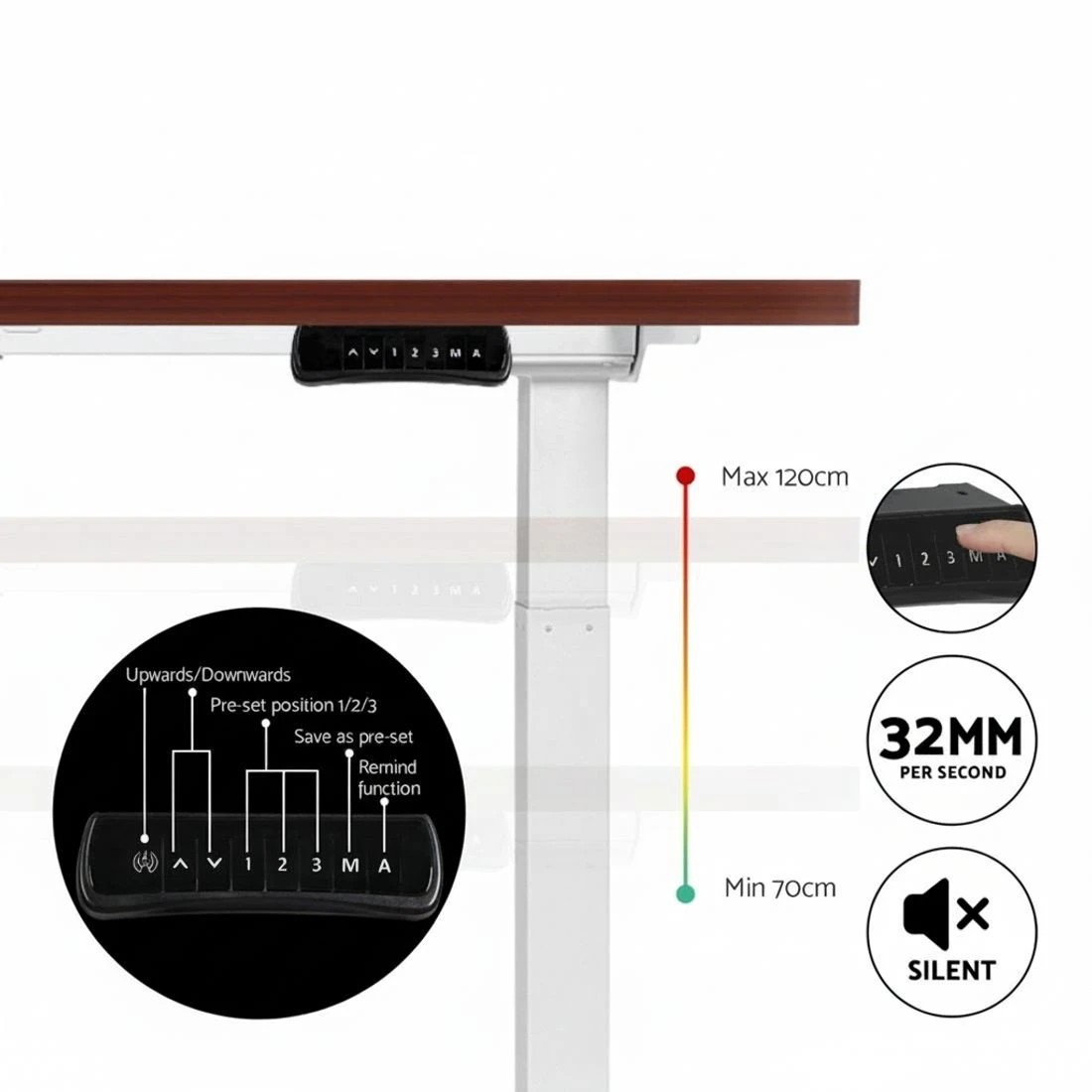 4 Artiss Standing Desk Motorised Dual Motor 120CM Walnut - Brown, 4 of 5