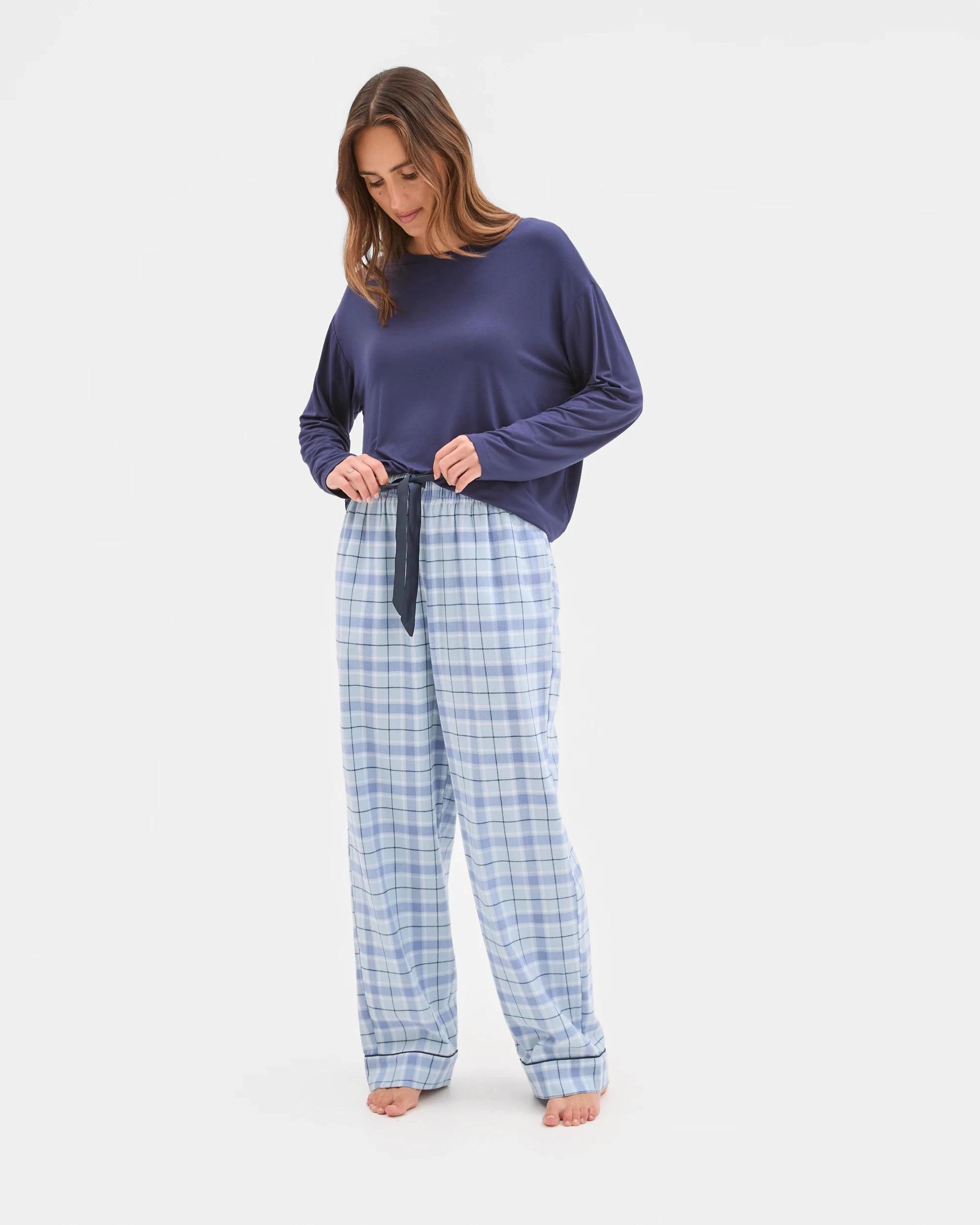 4 Target Woman Australian Cotton Flannelette Wide Leg Sleep Pants BLUE CHECK, 4 of 6