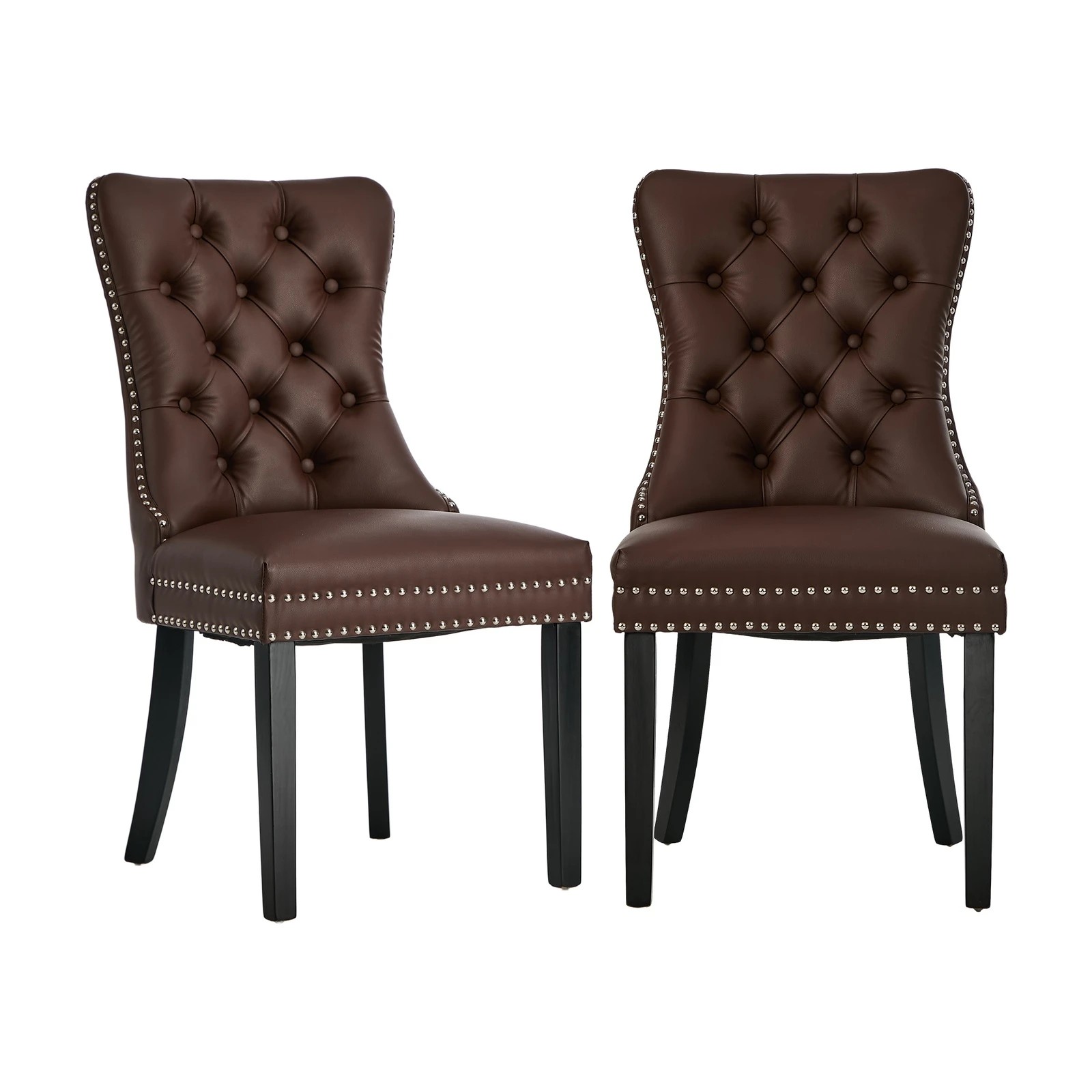 7 Oikiture 4x Dining Chairs Upholstered French Provincial Tufted PU Leather - Brown, 7 of 10