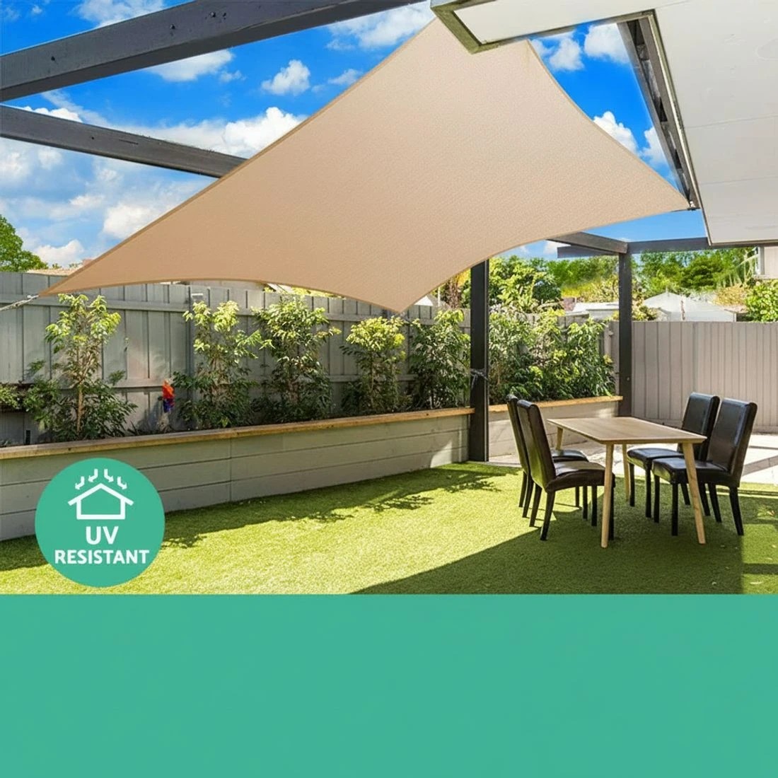 4 Instahut Shade Sail 5x7m Rectangle 280GSM 98% Sand Shade - Beige, 4 of 4