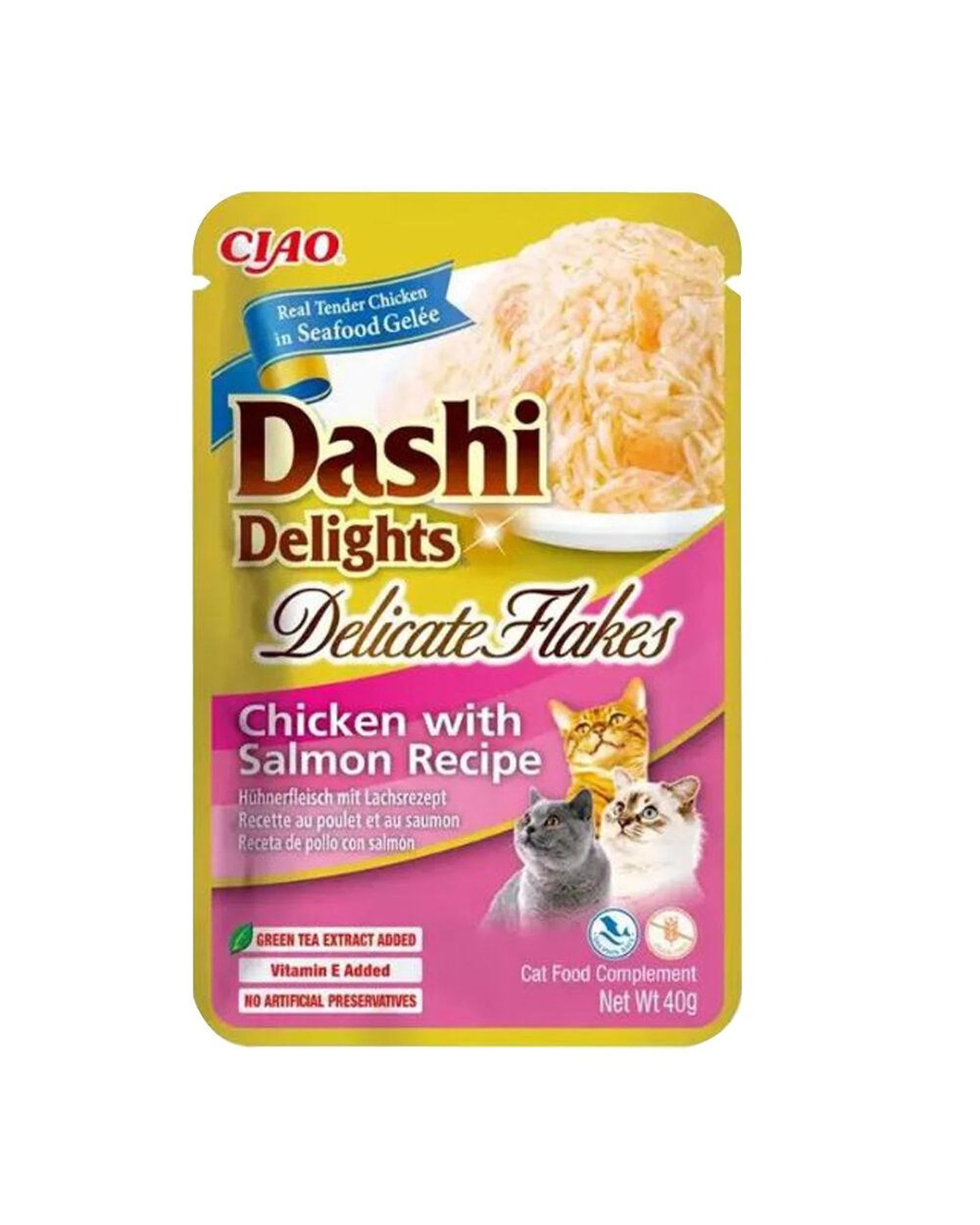 1 Inaba Dashi Delights Delicate Flakes Cat Food Topper Chicken with Salmon 6 x 40g, 1 of 2