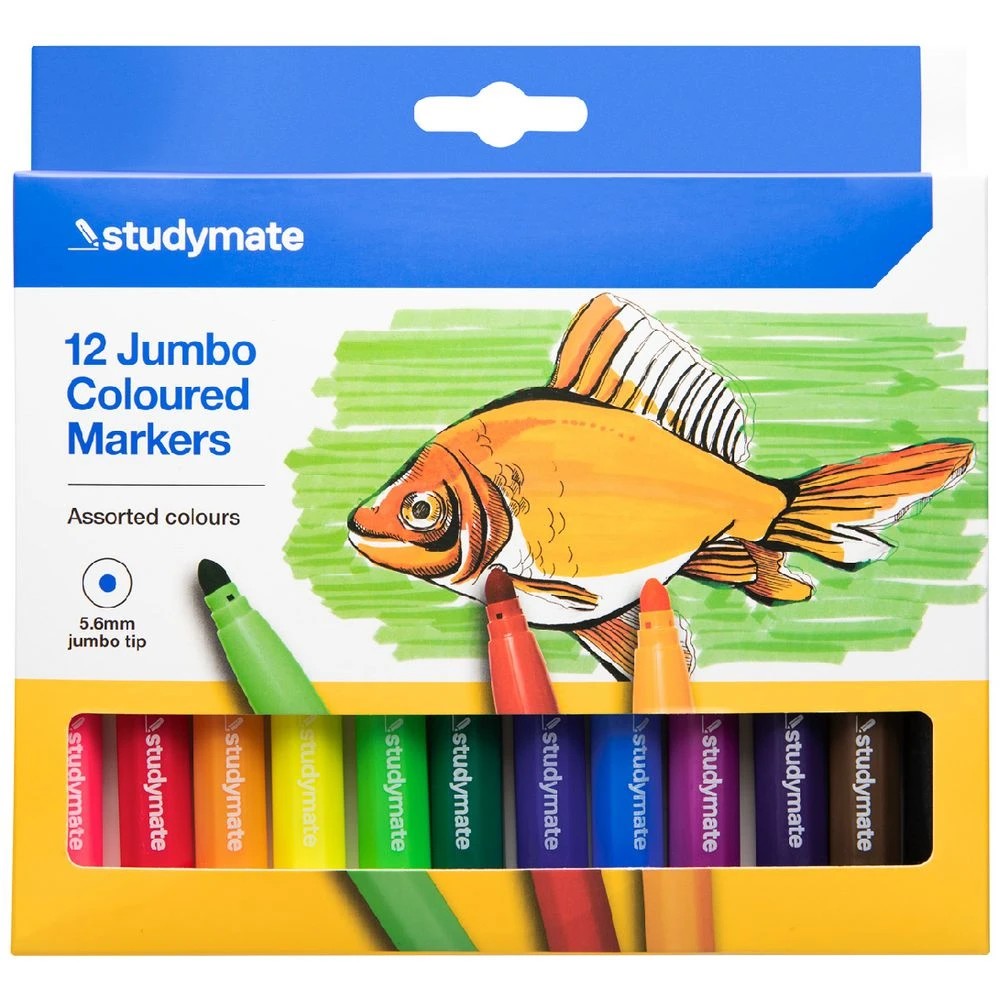 1 Studymate Jumbo Coloured Markers 12 Pack, 1 of 10