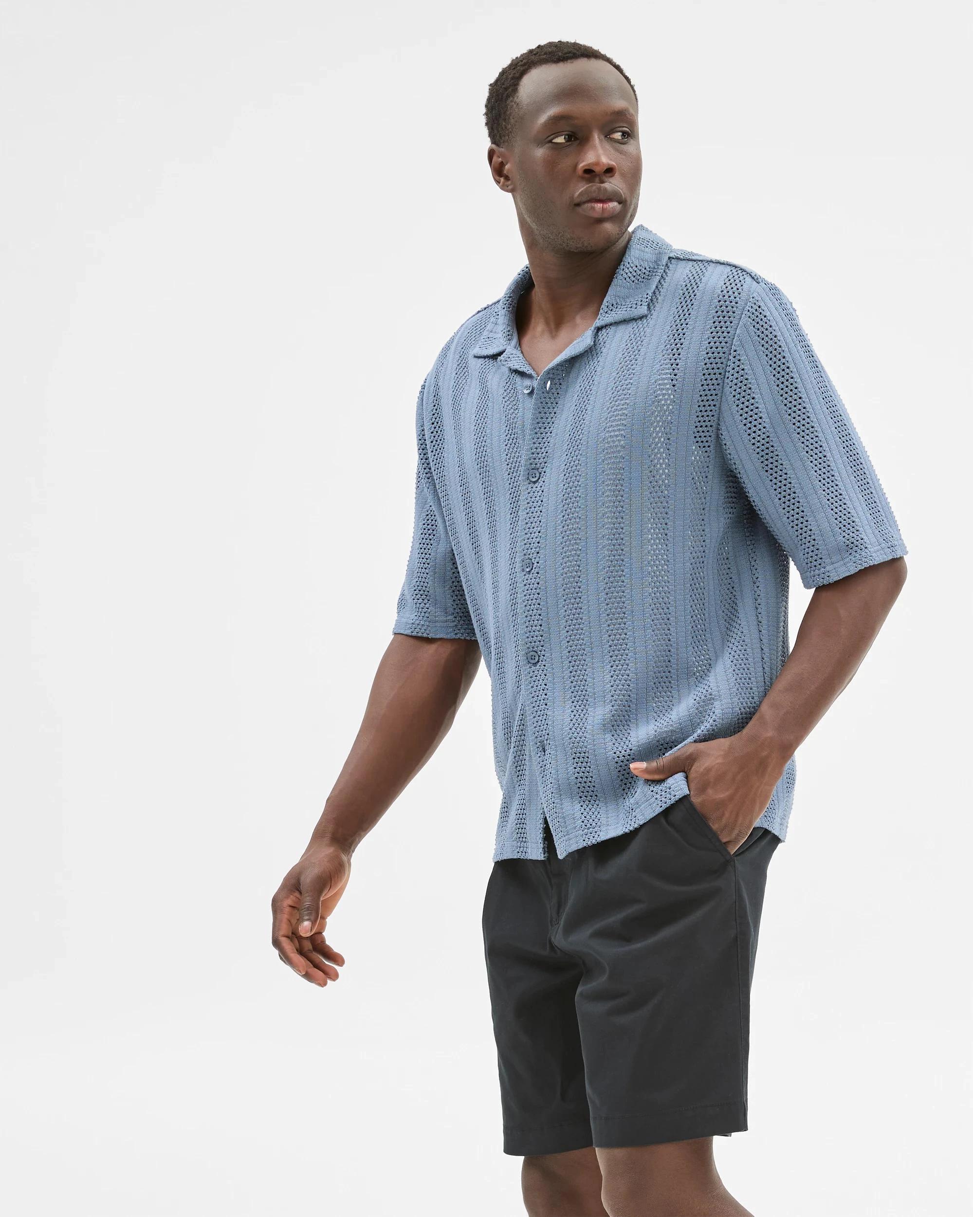 3 Australian Cotton Blend Knit Resort Shirt - Commons BLUE, 3 of 6