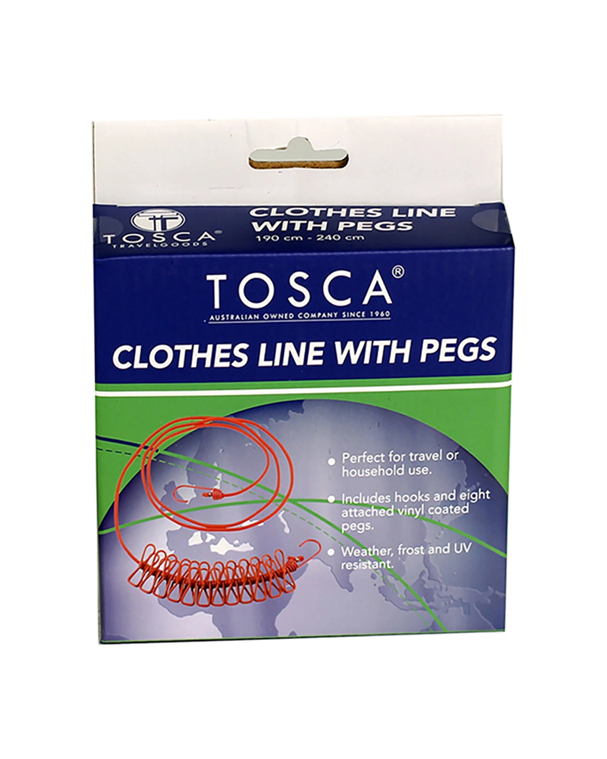 2 Tosca 2Pk Travel Portable 2M Elasticated Clothes Line With Pegs - Assorted, 2 of 2