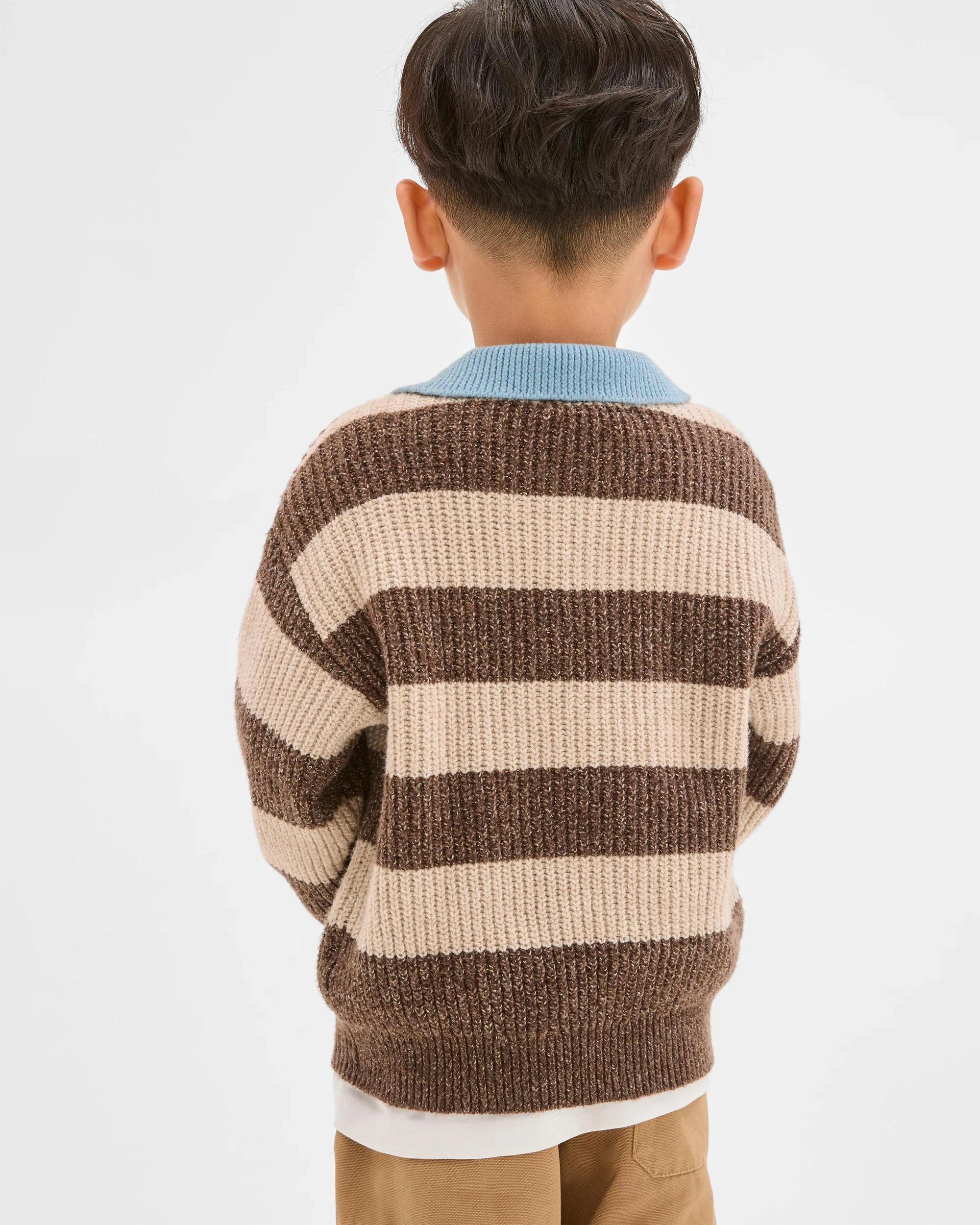 6 Target Kids Long Sleeve Striped Knit Polo Top BROWN, 6 of 6