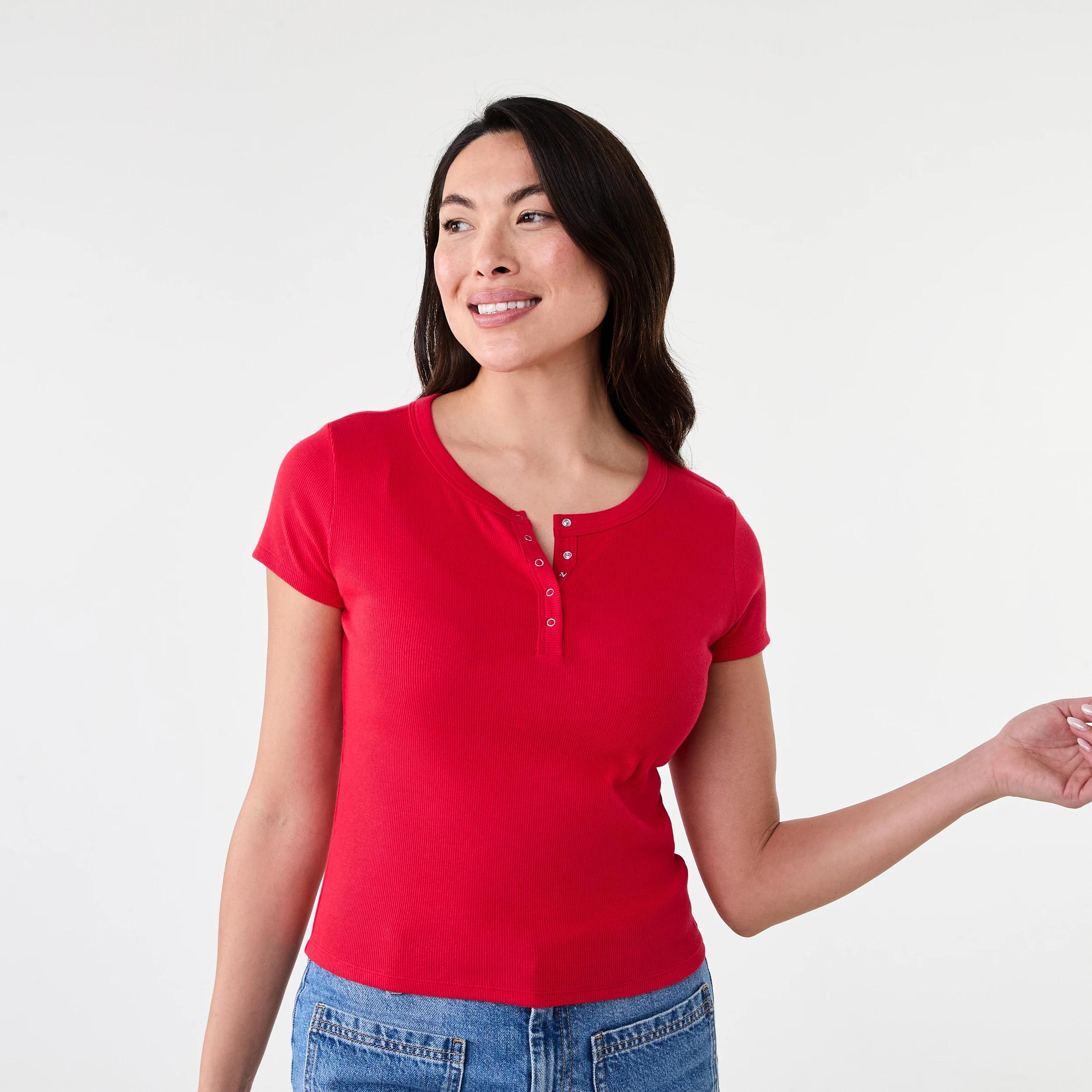 1 Short Sleeve Rib Henley T-shirt Strawberry, 1 of 5