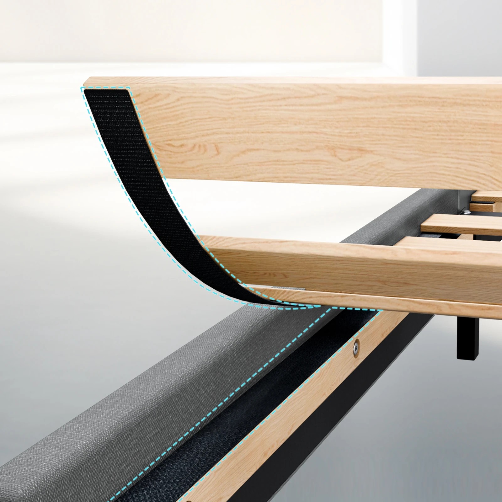 7 Alfordson Bed Frame King Size Mattress Base Wooden Platform Fabric - Grey, 7 of 10