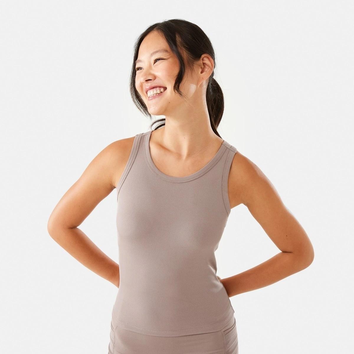 1 Active Womens Rib Support Tank Taupe Tawn, 1 of 6