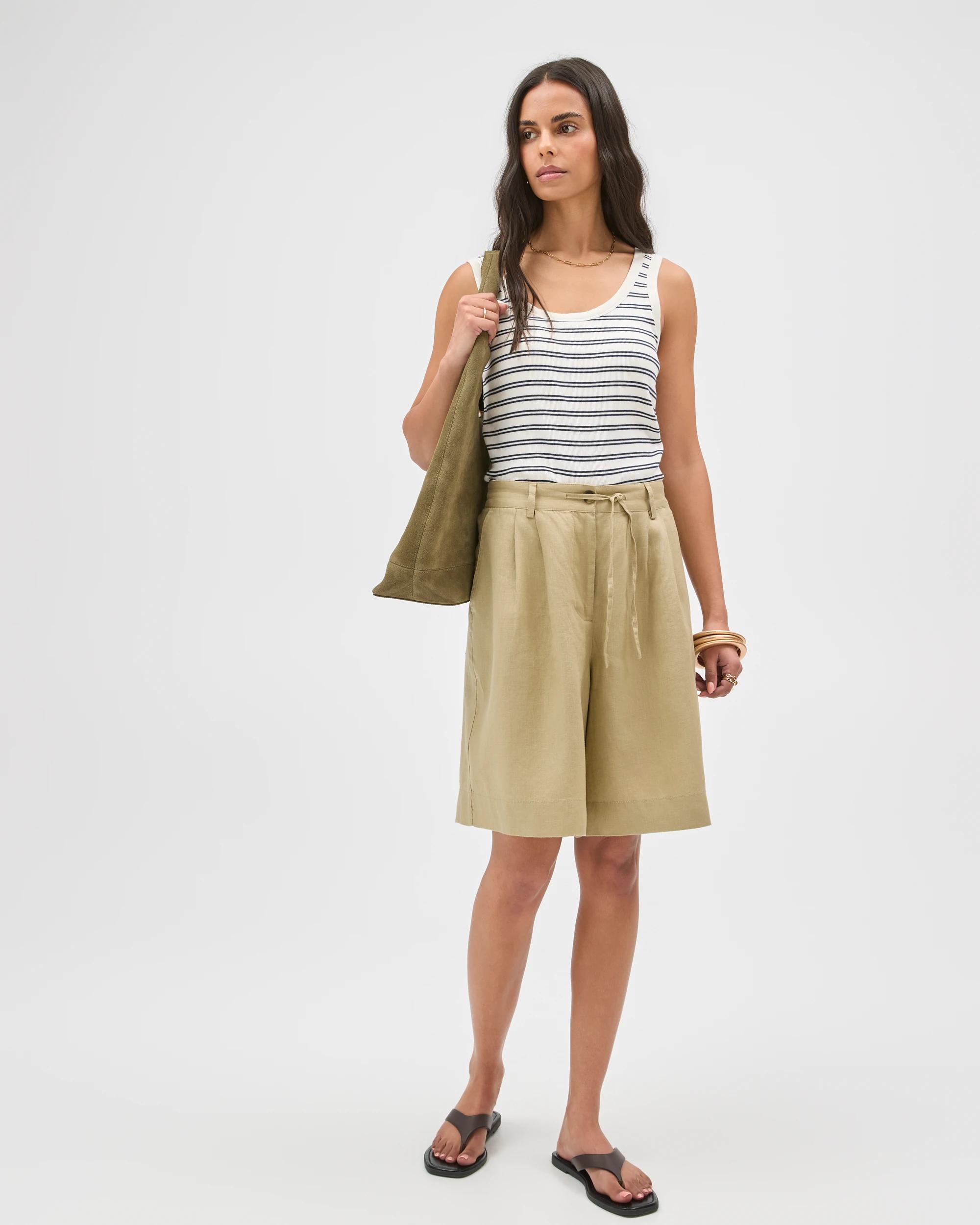 1 Target European Linen Bermuda Shorts CRUSHED LEAF, 1 of 6