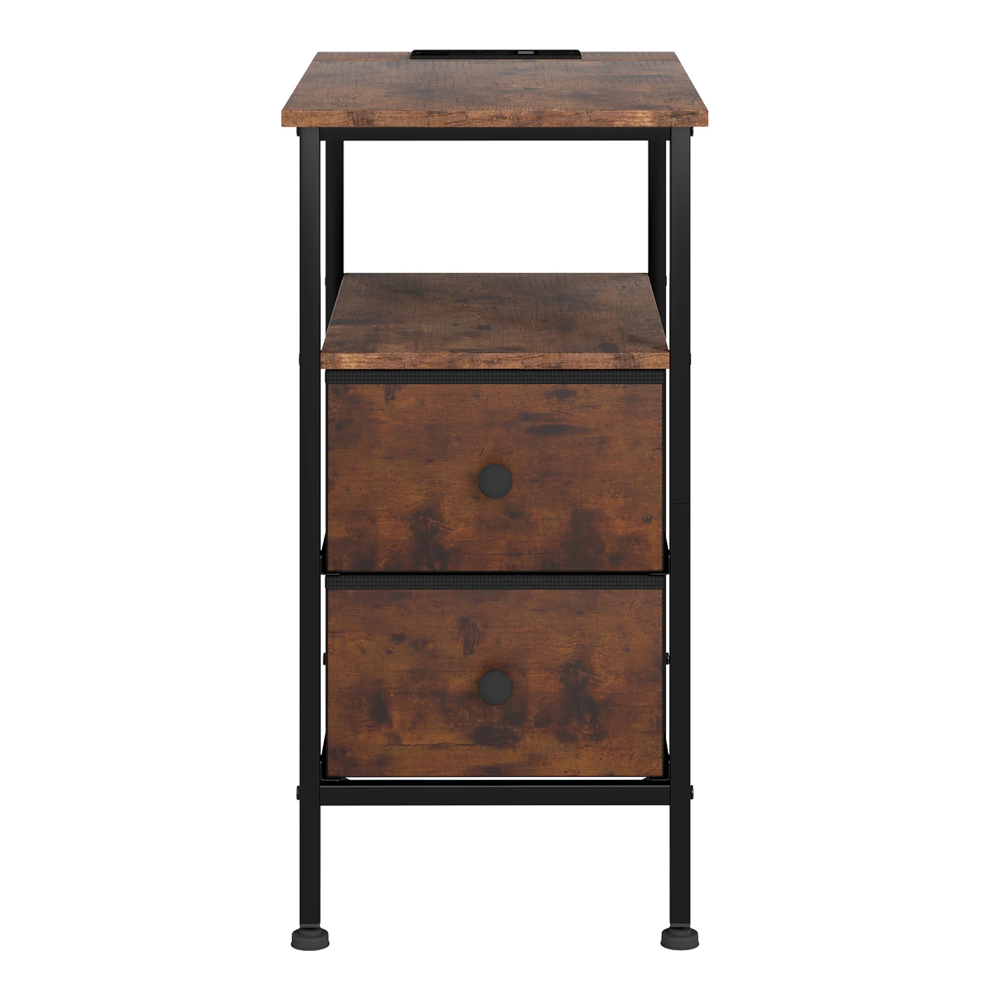 2 Levede Bedside Table USB Charge with 2 Drawers - Brown, 2 of 9