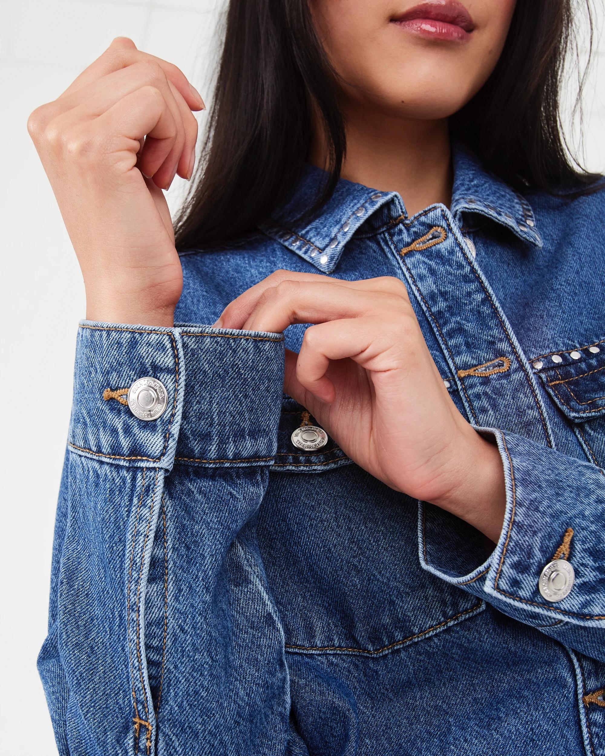 8 Long Sleeve Studded Denim Shirt Mid Wash, 8 of 9