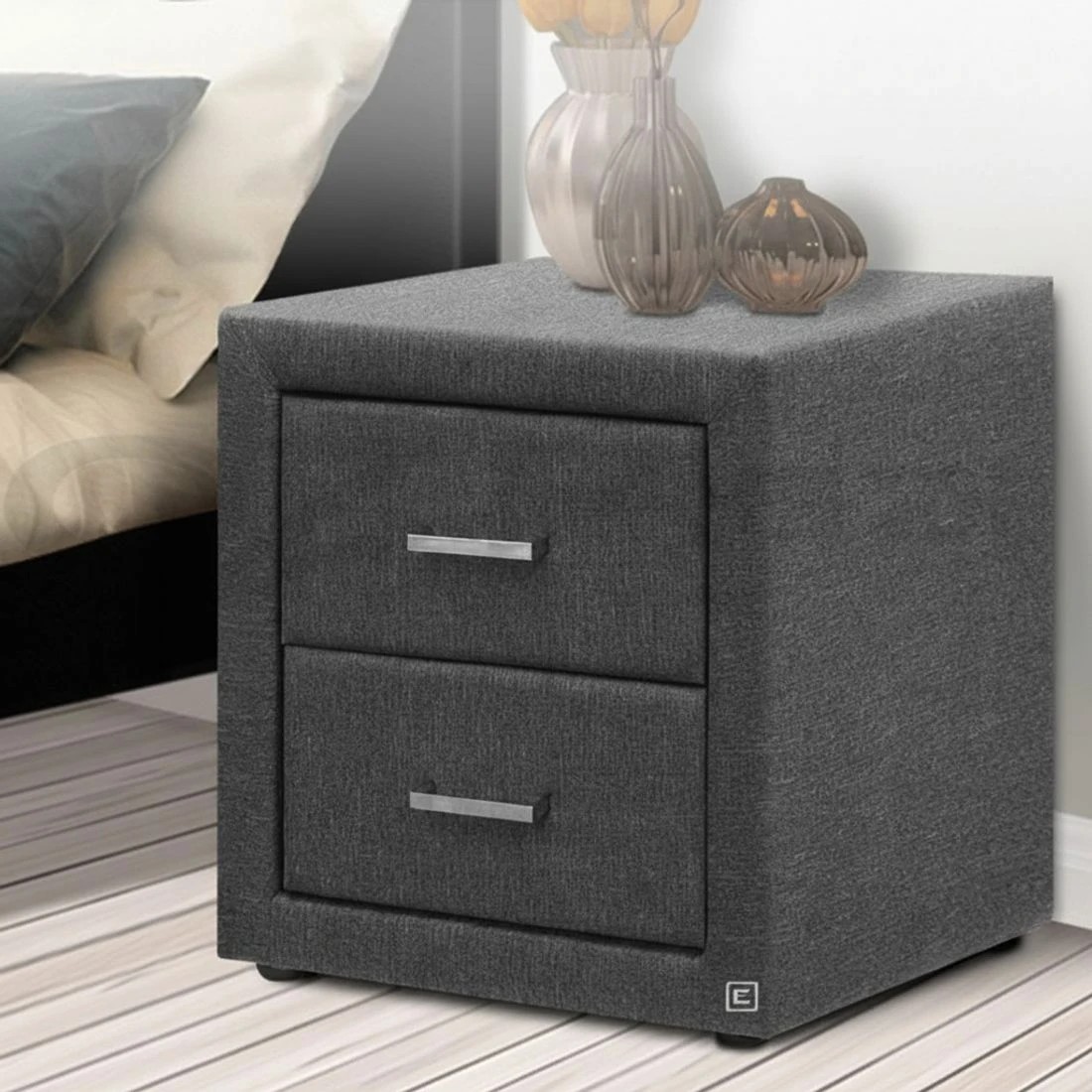 8 Artiss Bedside Table 2 Drawers Fabric - Grey, 8 of 10