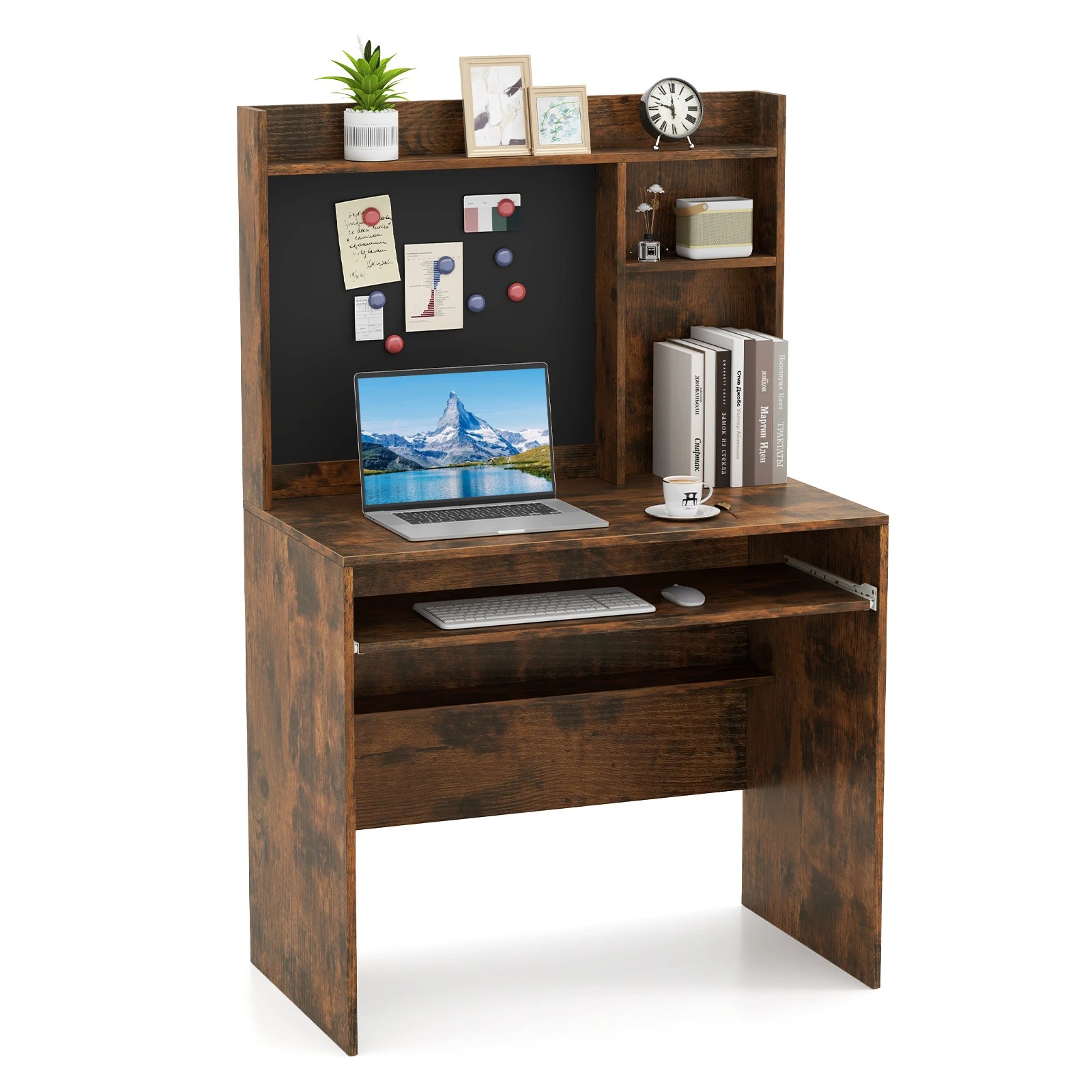 Costway Computer Desk w/Bulletin Board Study Table Workstation - Brown ...