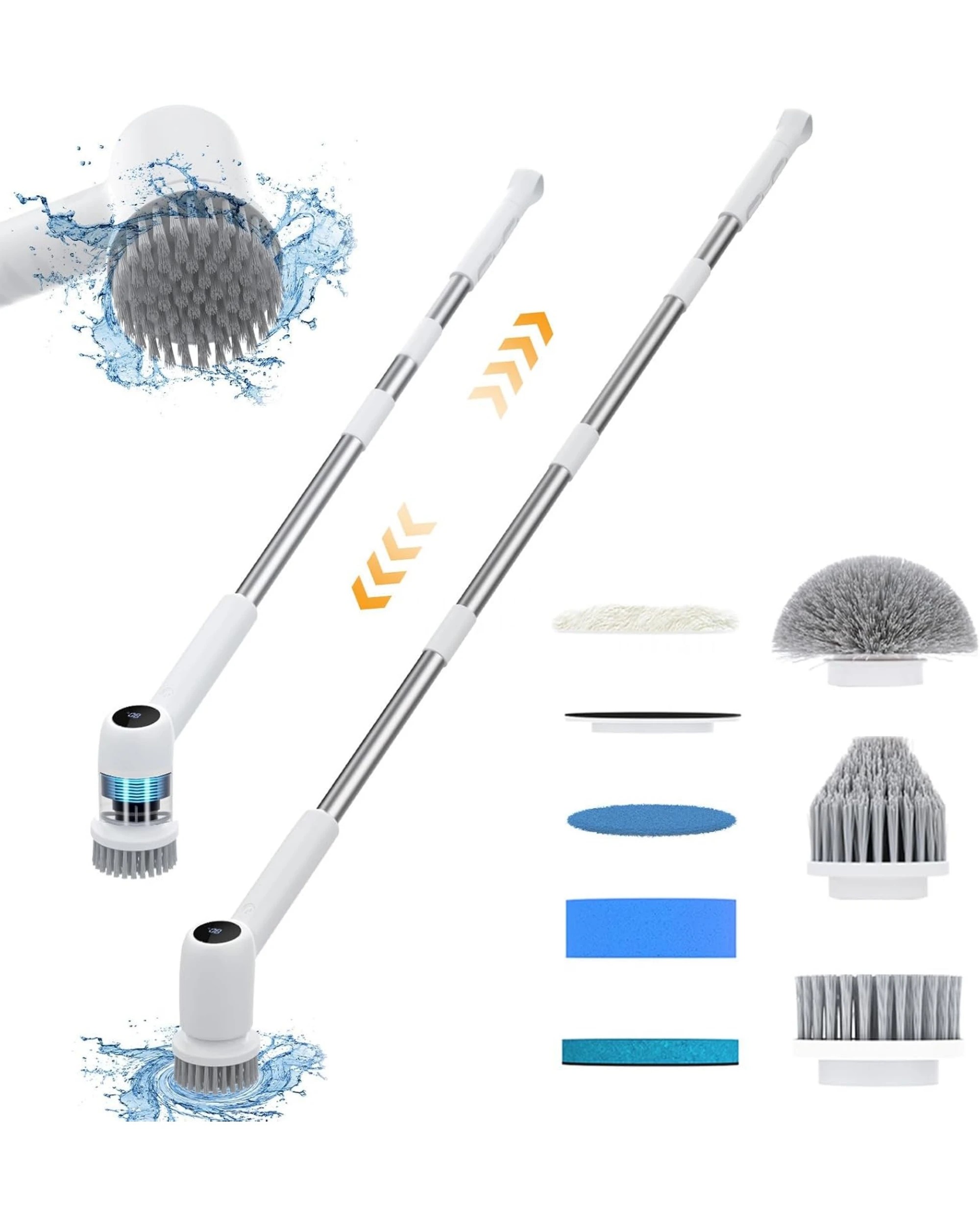 1 Advwin Electric Spin Scrubber, 7 Replaceable Brush Heads, 2 Adjustable Speeds& Extension Arm, 1 of 1
