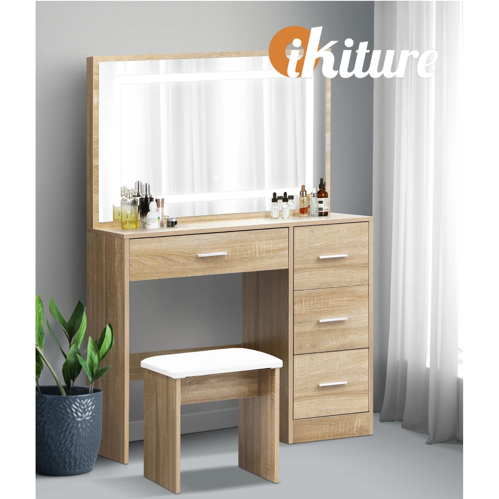 6 Oikiture Dressing Table Stool Set Large Makeup Mirror Led Light Vanity
 - Natural, 6 of 9