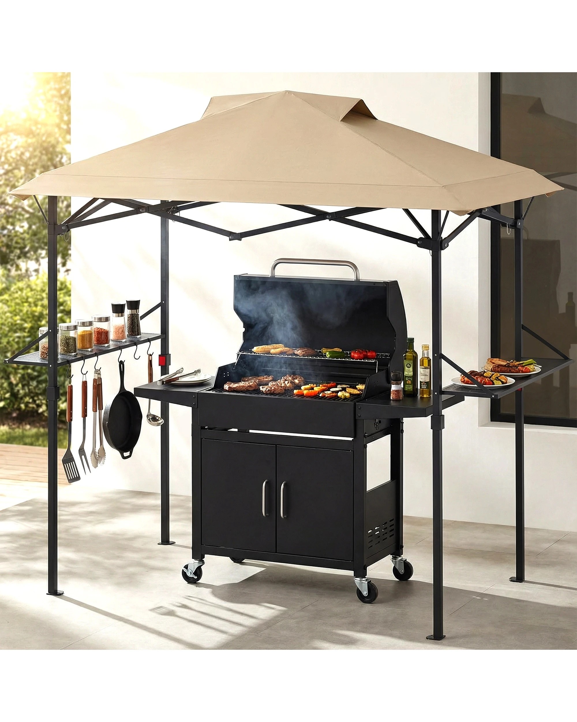 7 Advwin Grill BBQ Gazebo Outdoor Foldable -Beige, 7 of 8