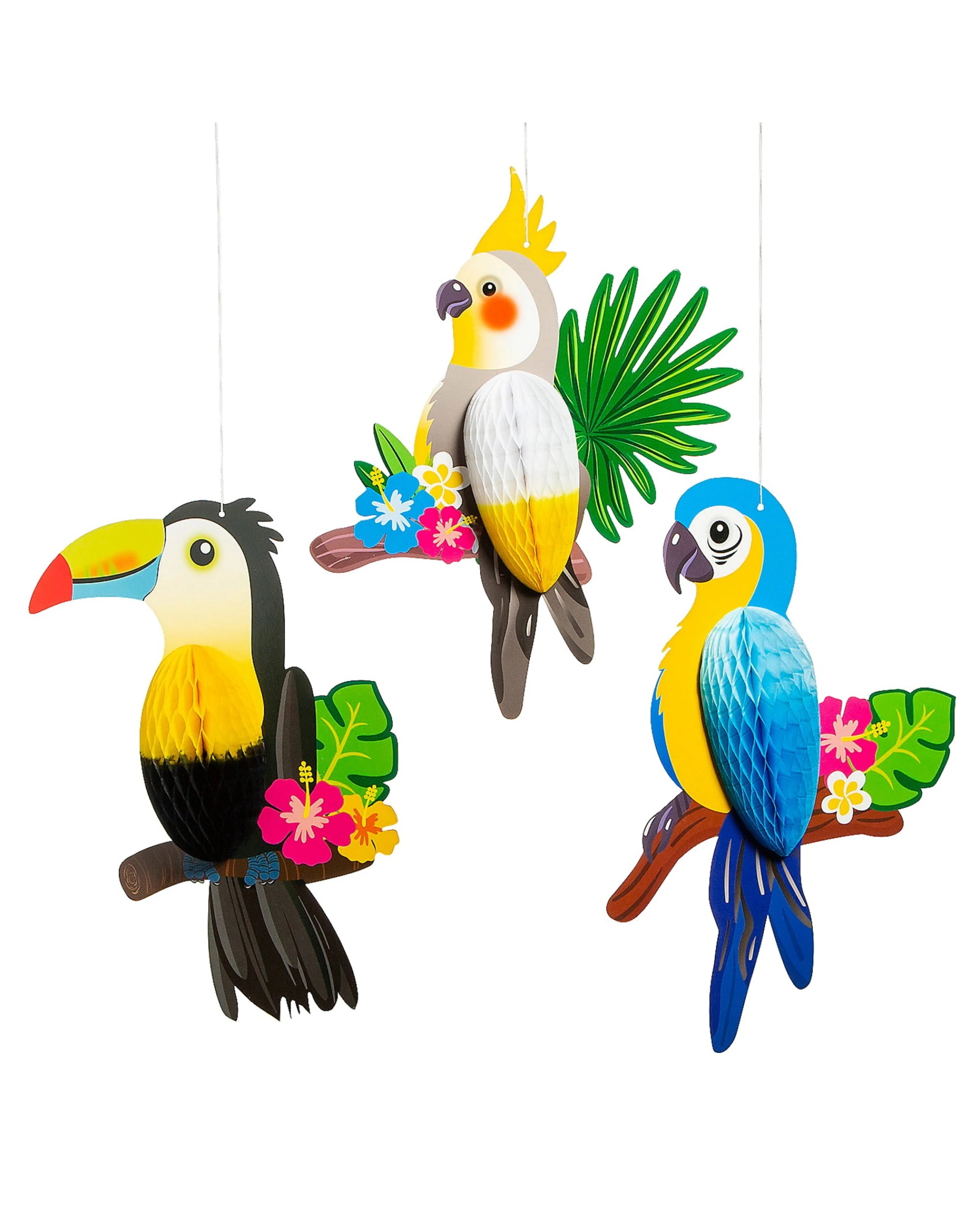 1 Partyrama Tropical Birds Honeycomb Hanging Decorations Pack of 3, 1 of 1