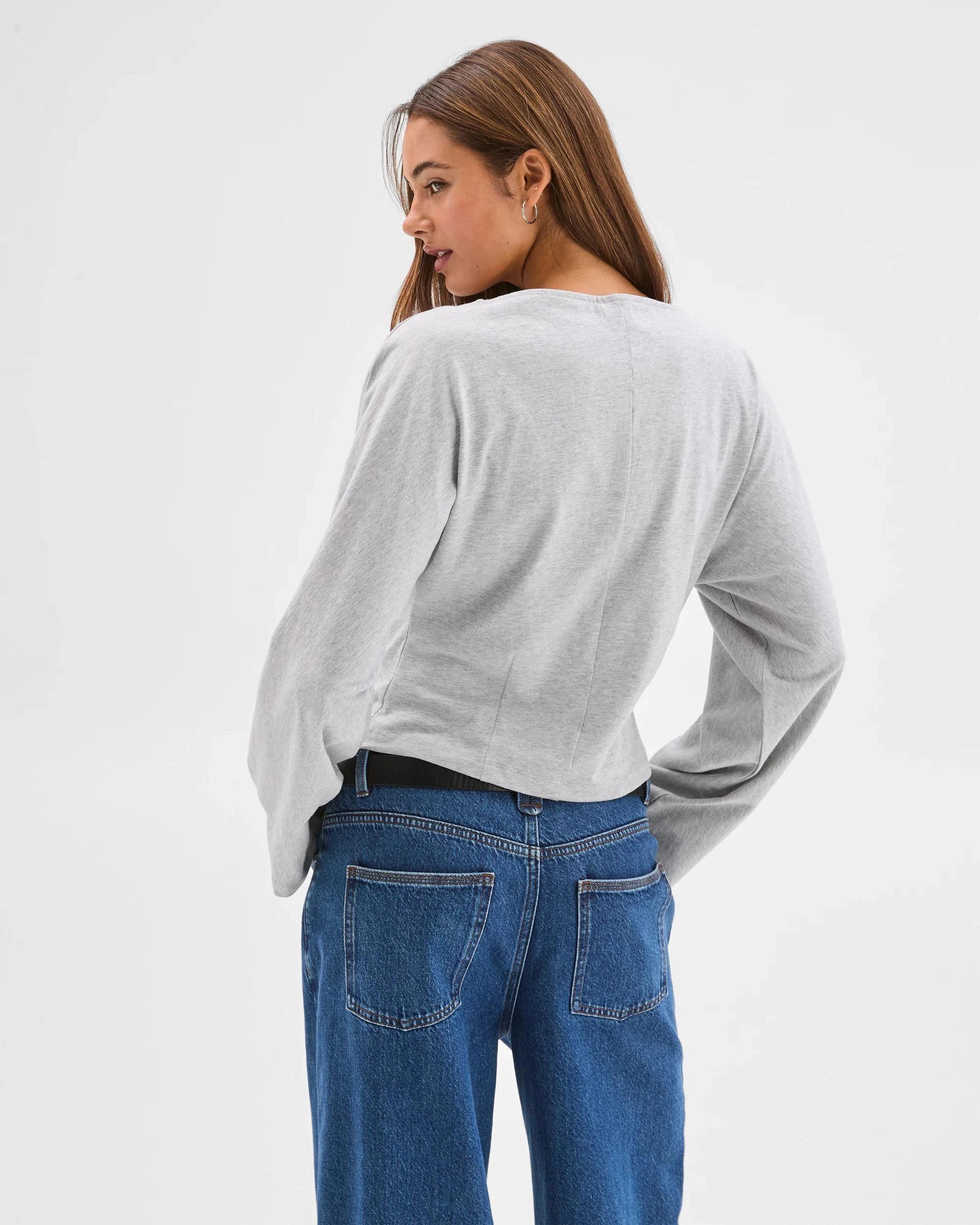 6 Lily Loves Australian Cotton Cinch In Long Sleeve Top GREY MARLE, 6 of 6