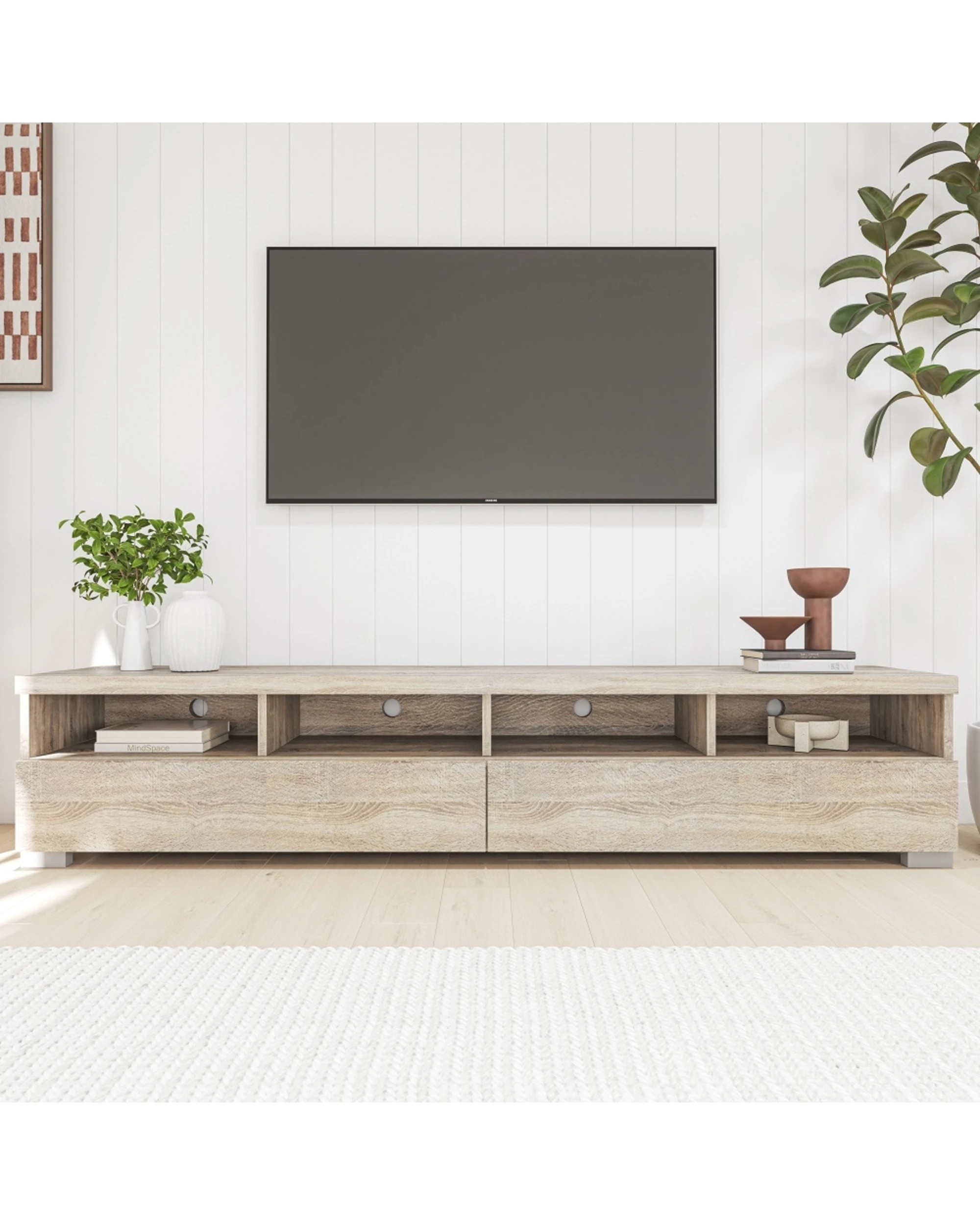 2 Alpine Bay Elara 2 Drawer Entertainment Unit 4 Compartments Storage Light Sonoma Oak - Brown, 2 of 8