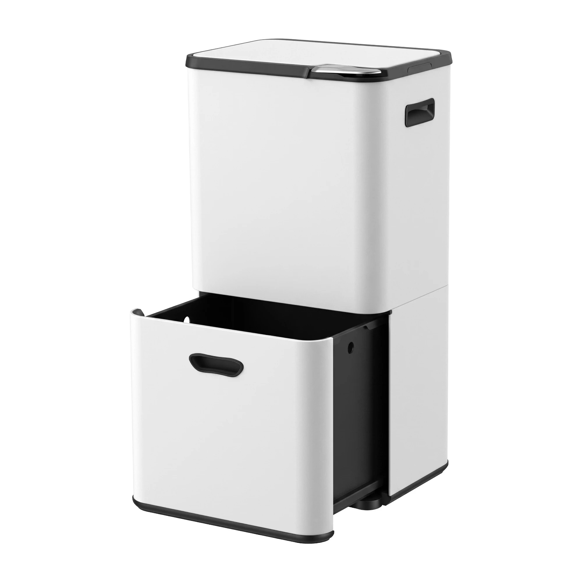 1 Cefito 63L Rubbish Bin 3 Compartment Carbon Steel Split Door Trash Can - White, 1 of 8
