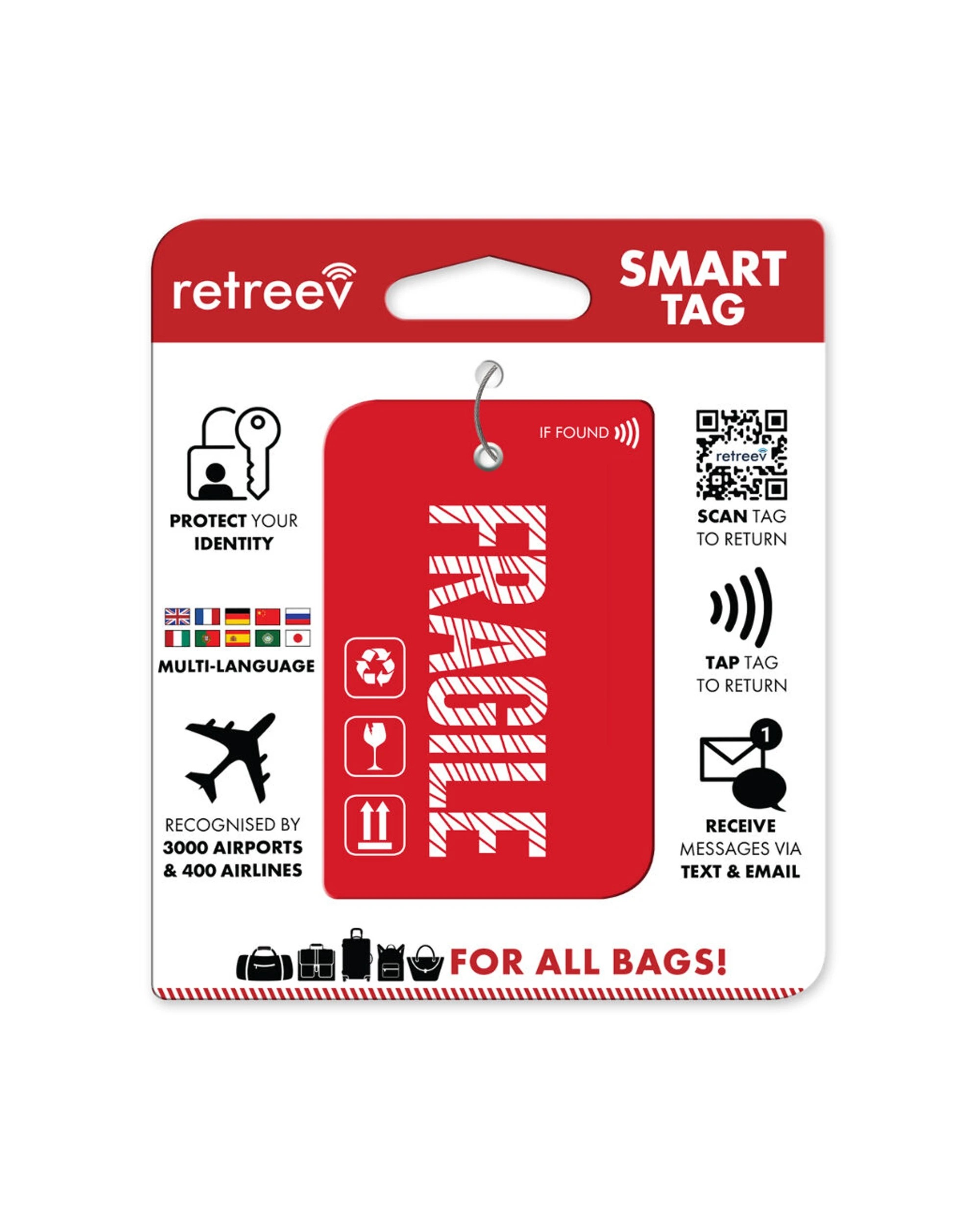 2 Retreev Fragile Travel Bag Smart Tag Luggage Suitcase Name Card with QR - Multi, 2 of 2