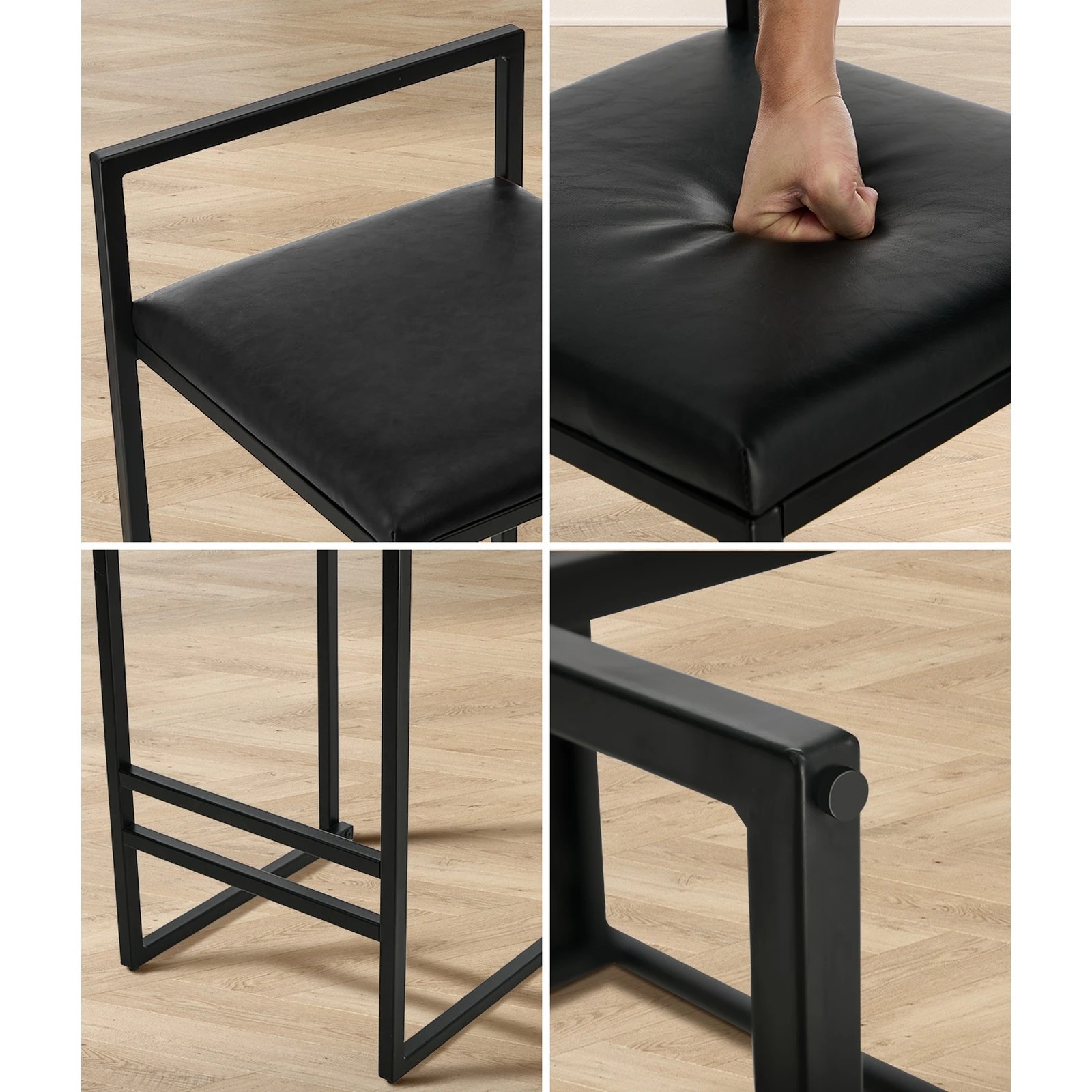 5 Oikiture 2x Bar Stools Kitchen Dining Stool Counter High Chair Leather - Black, 5 of 10