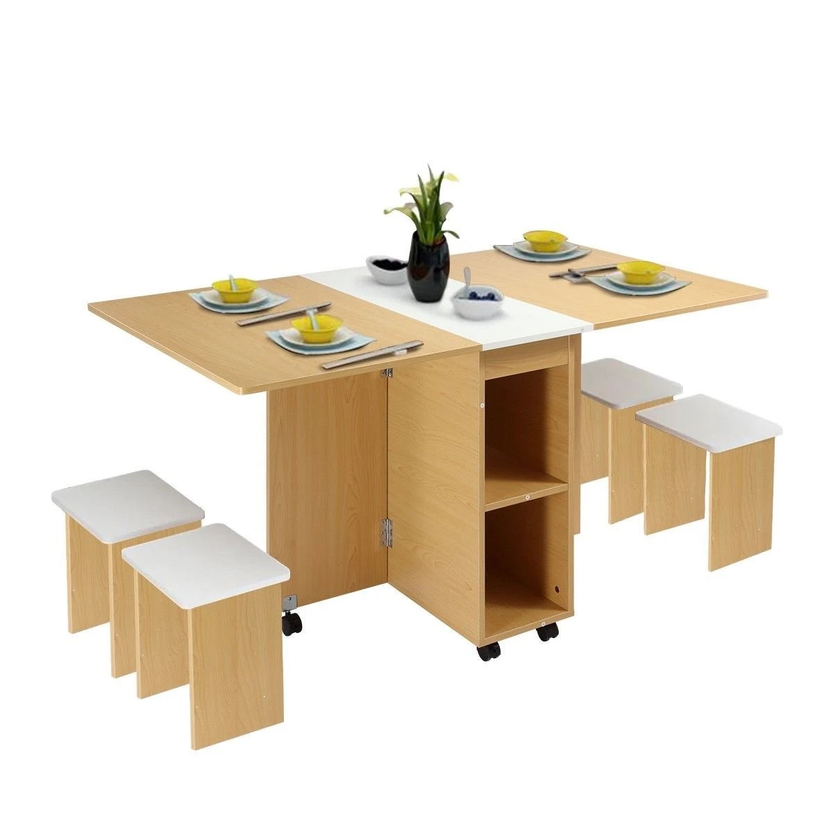 1 Ausway Wooden Multifunctional 5 Piece Foldable Dining Table and Chair Set, 1 of 8