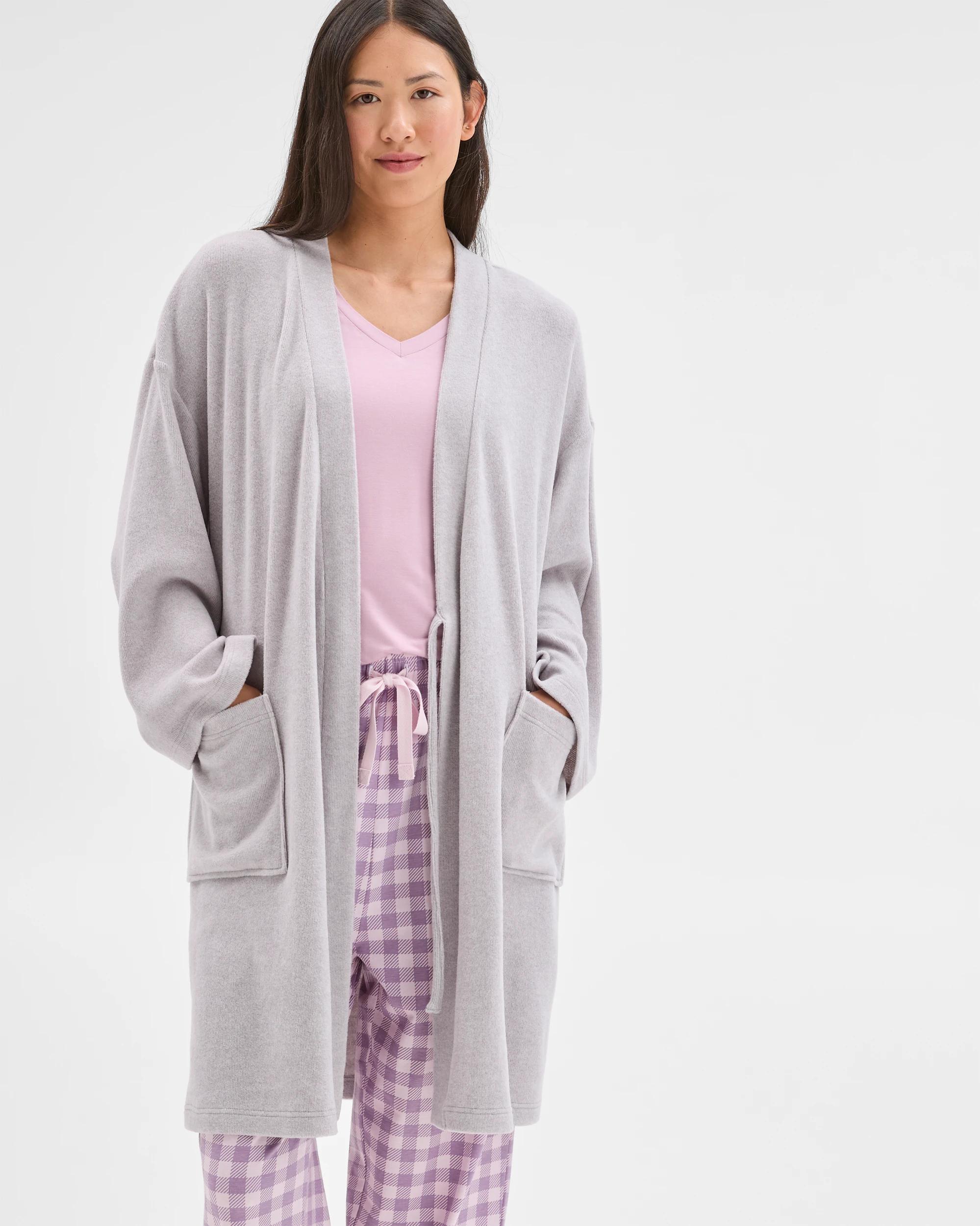 1 Target Woman Cosy Short Sleep Robe GREY, 1 of 7