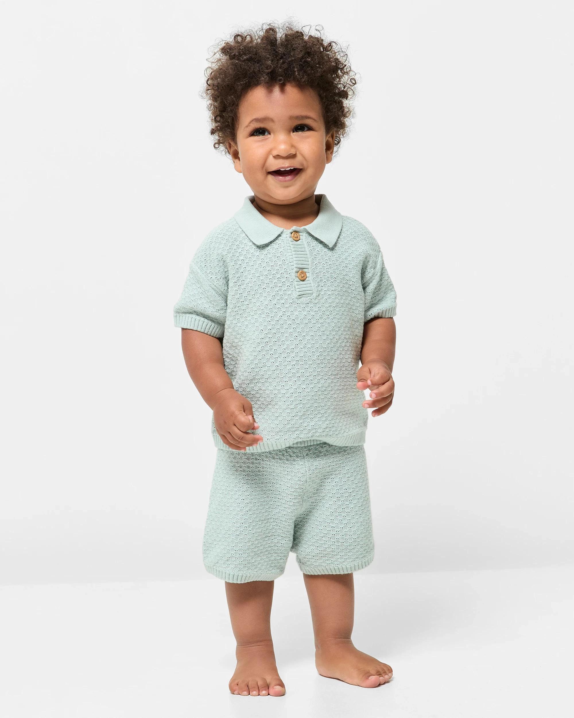 1 Target Baby Baby Boys Organic Cotton Knit Polo & Short 2 Piece Set MISTY BLUE, 1 of 4