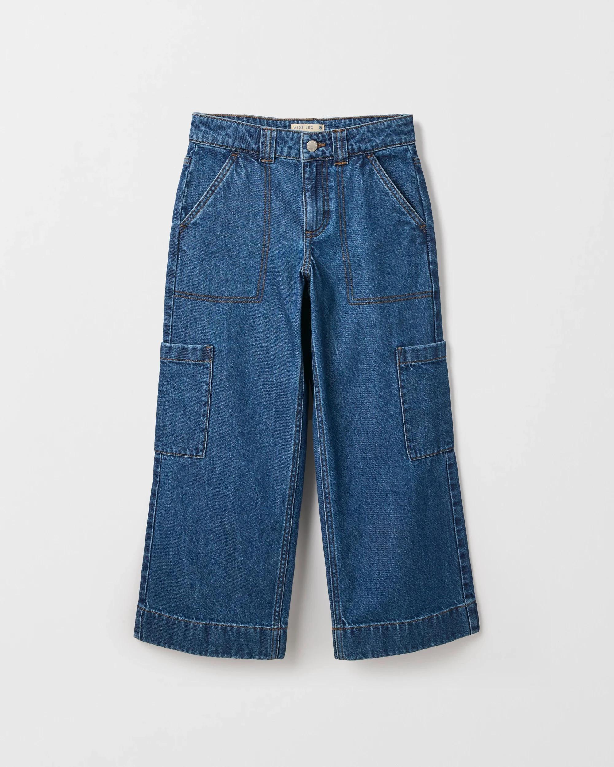 6 Target Denim Cargo Wide Leg Jeans INDIGO WASH, 6 of 7