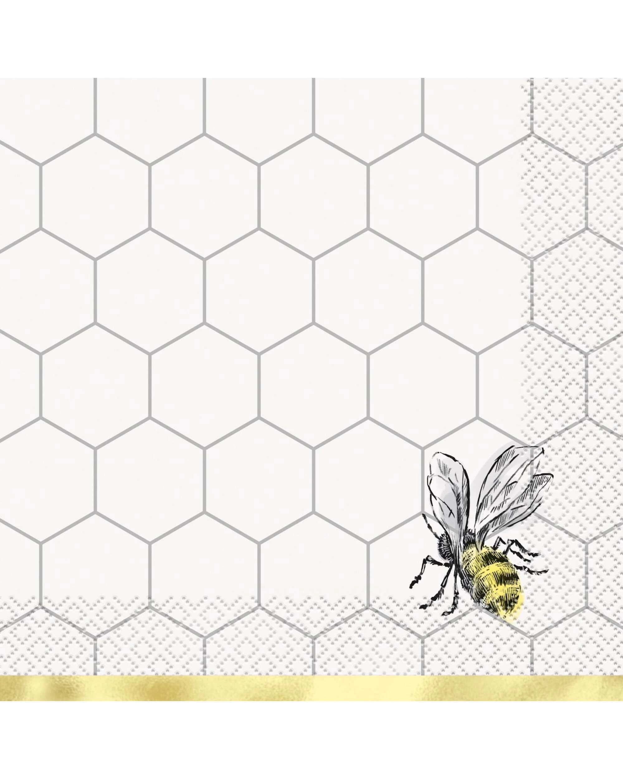 1 Unique Golden Bumble Bee Large Napkins Serviettes Pack of 16 - White, 1 of 1