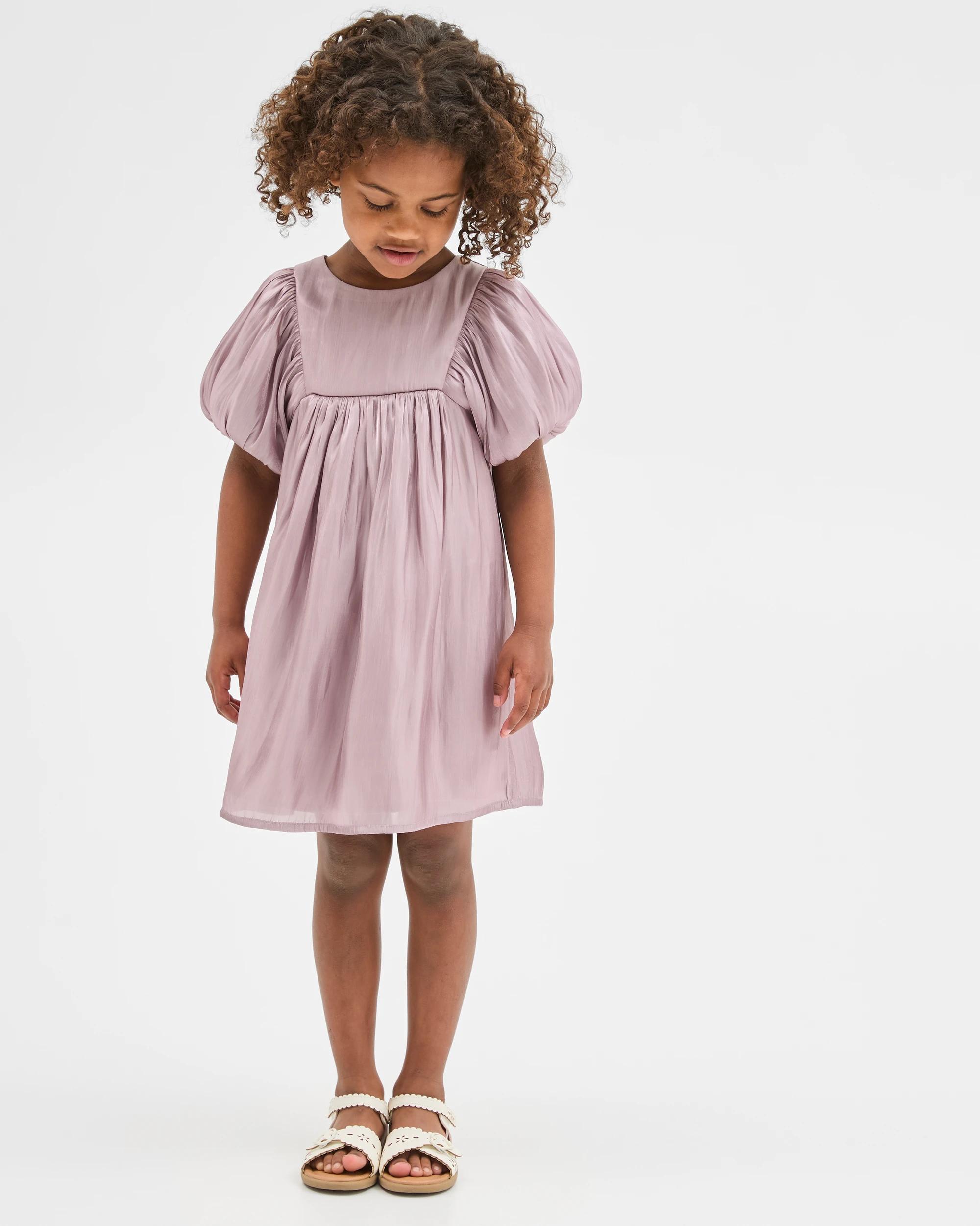 1 Target Kids Satin Puff Sleeve Bow Detail Occasion Dress PURPLE, 1 of 8
