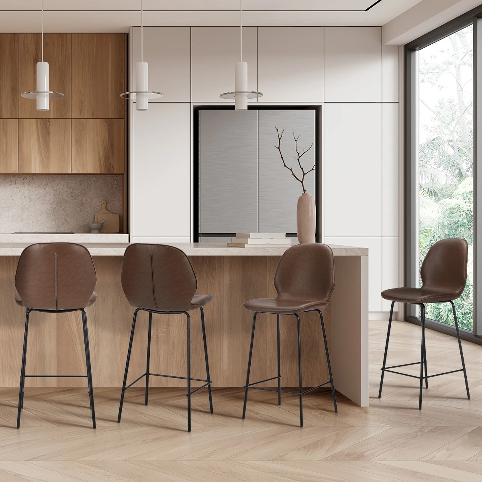 4 Oikiture 4PCS Bar Stools Kitchen Counter Chair Metal - Brown, 4 of 9