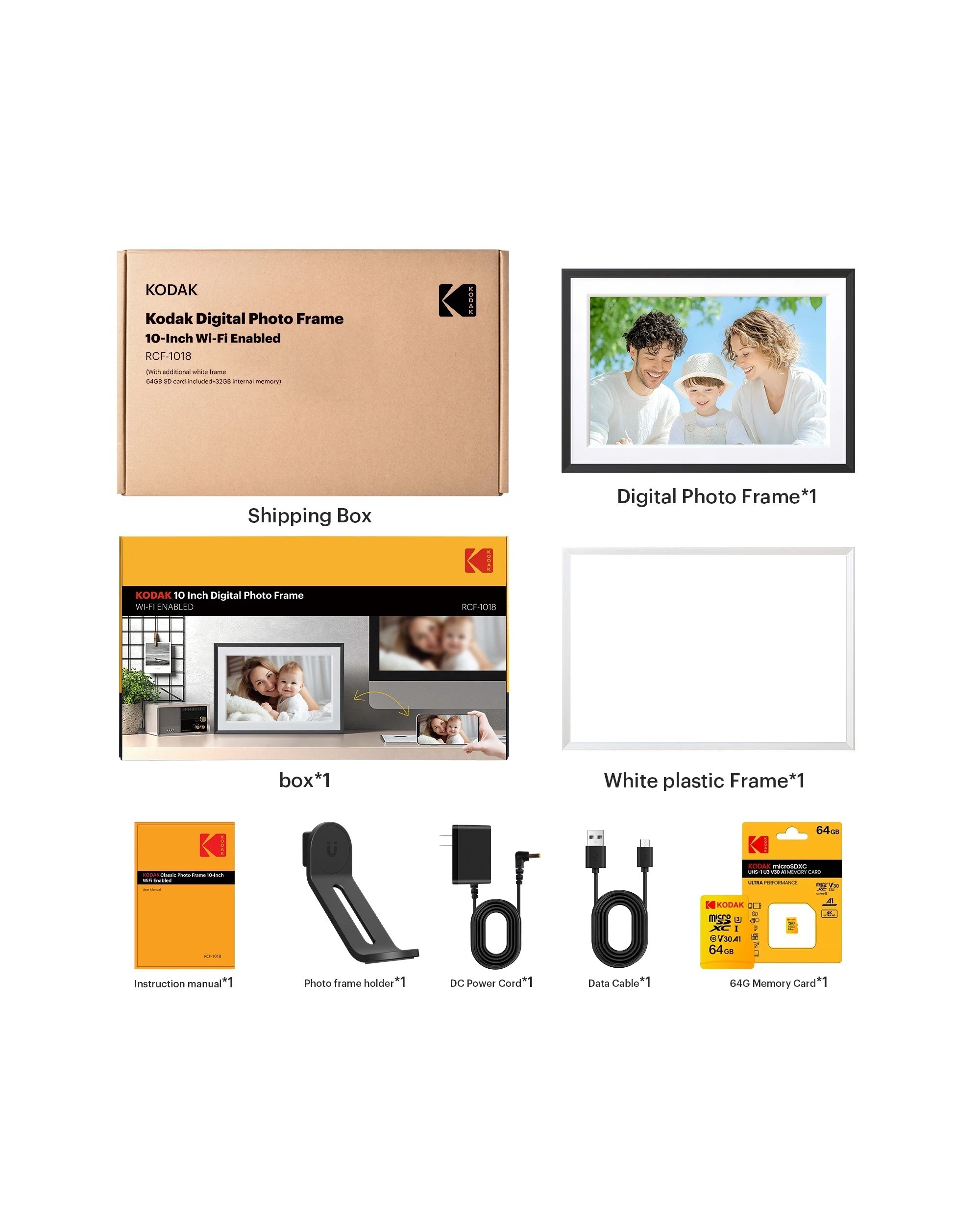 8 Kodak RCF-1018 Bundle 10.1 Inch WiFi Digital Photo Frame 32GB 64GB SD Card, 8 of 9