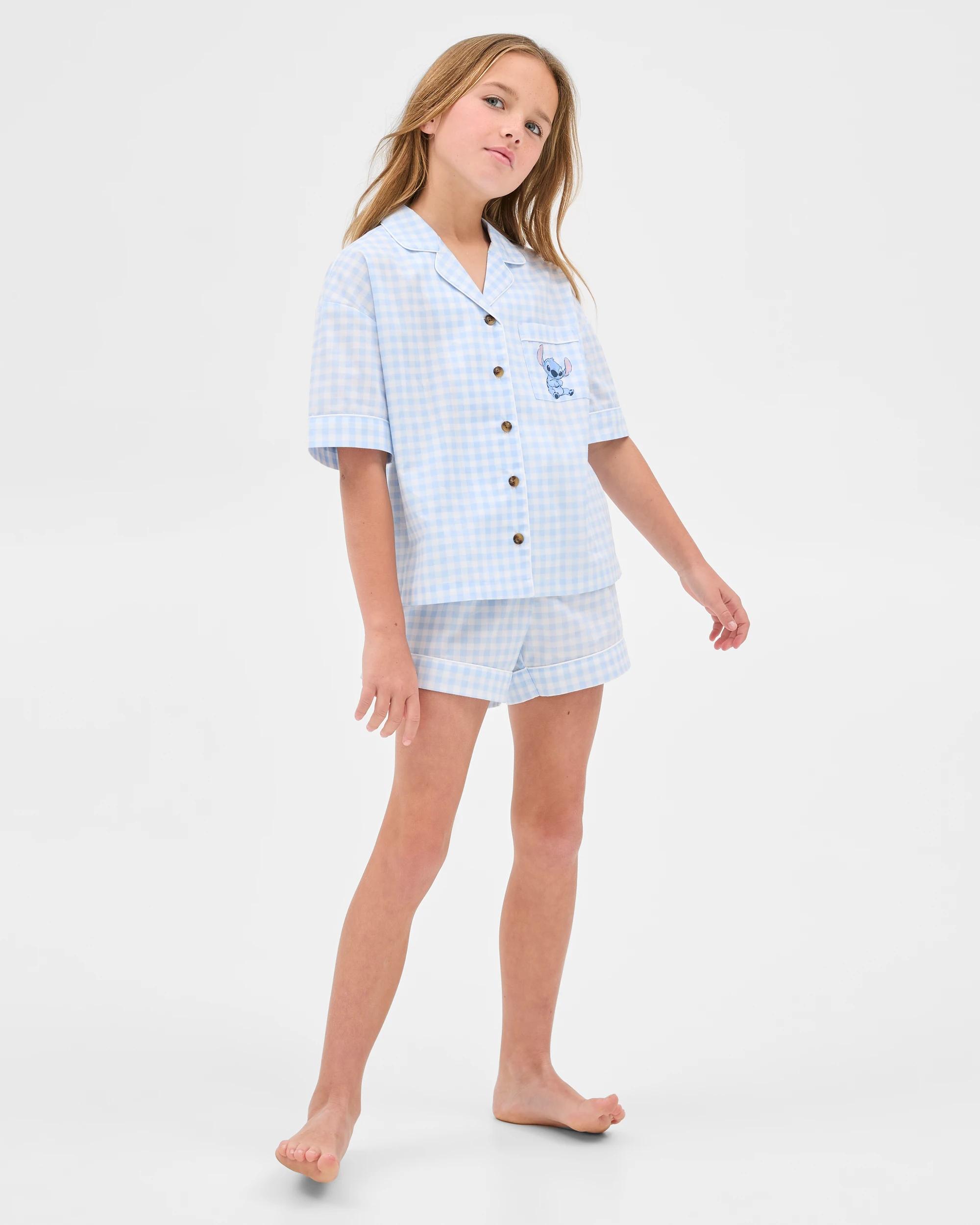 2 Disney Stitch Disney Lilo & Stitch Australian Cotton Older Girls Short Pyjama Set BLUE GINGHAM, 2 of 7
