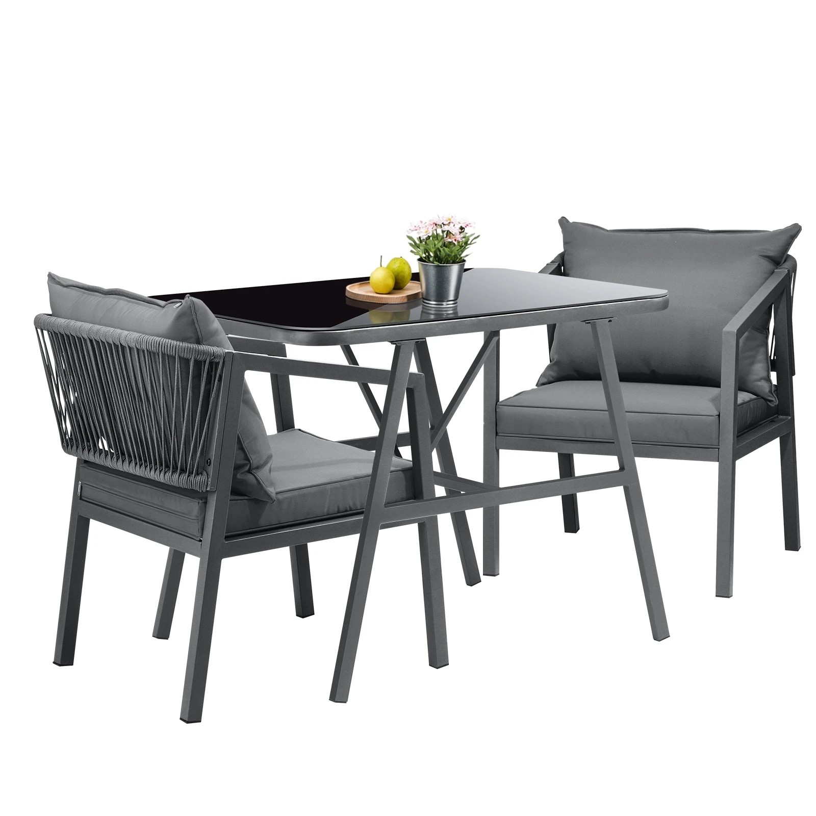 1 Livsip 3pcs Outdoor Dining Setting Lounge Patio Furniture Table Chairs Set
 - Grey, 1 of 10