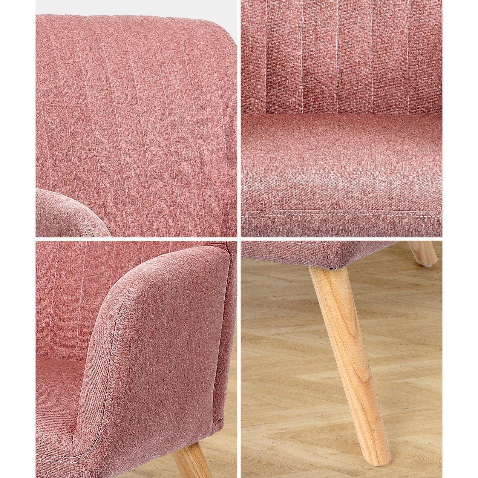 4 Oikiture Armchair Lounge Sofa Chair Fabric Accent Chairs Armchairs Couches
 - Pink, 4 of 10