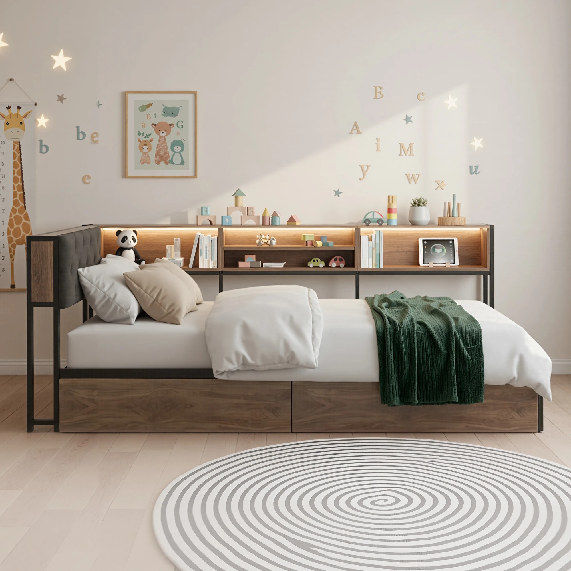 5 Artiss Bed Frame Single Size with 2 Drawers and Charging Station Metal Corner - Multi, 5 of 9