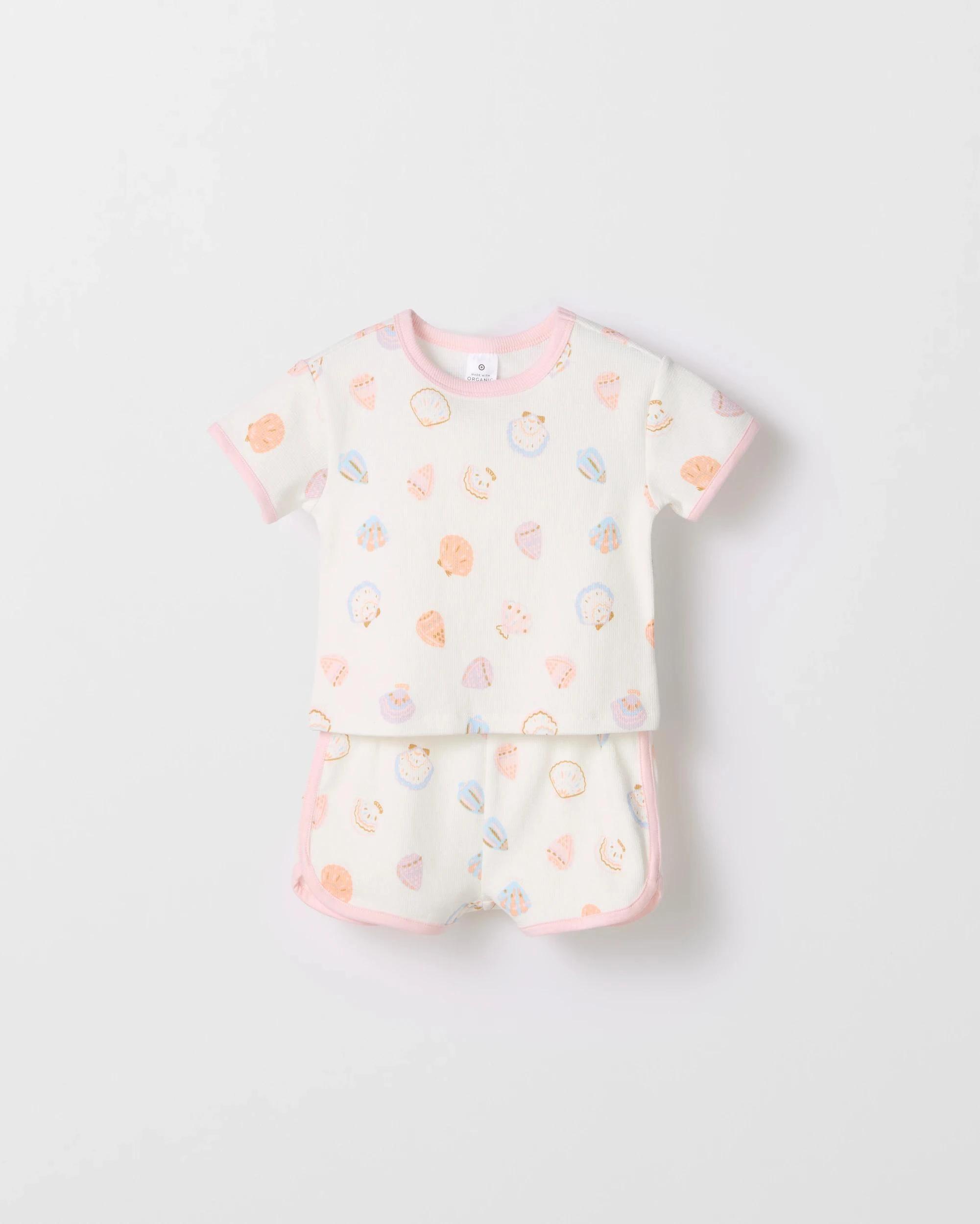 4 Target Organic Cotton Baby Waffle Top and Short 2 Piece Set SHELLS, 4 of 6