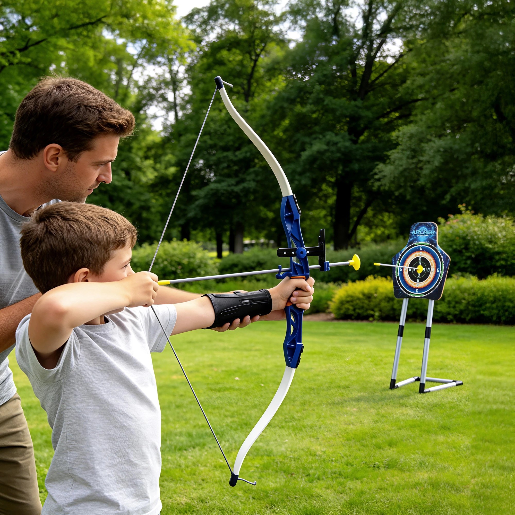 5 Keezi Kids Bow & Arrow Set w/ Standing Target, Suction Cup Arrows, Goggles, 5 of 10