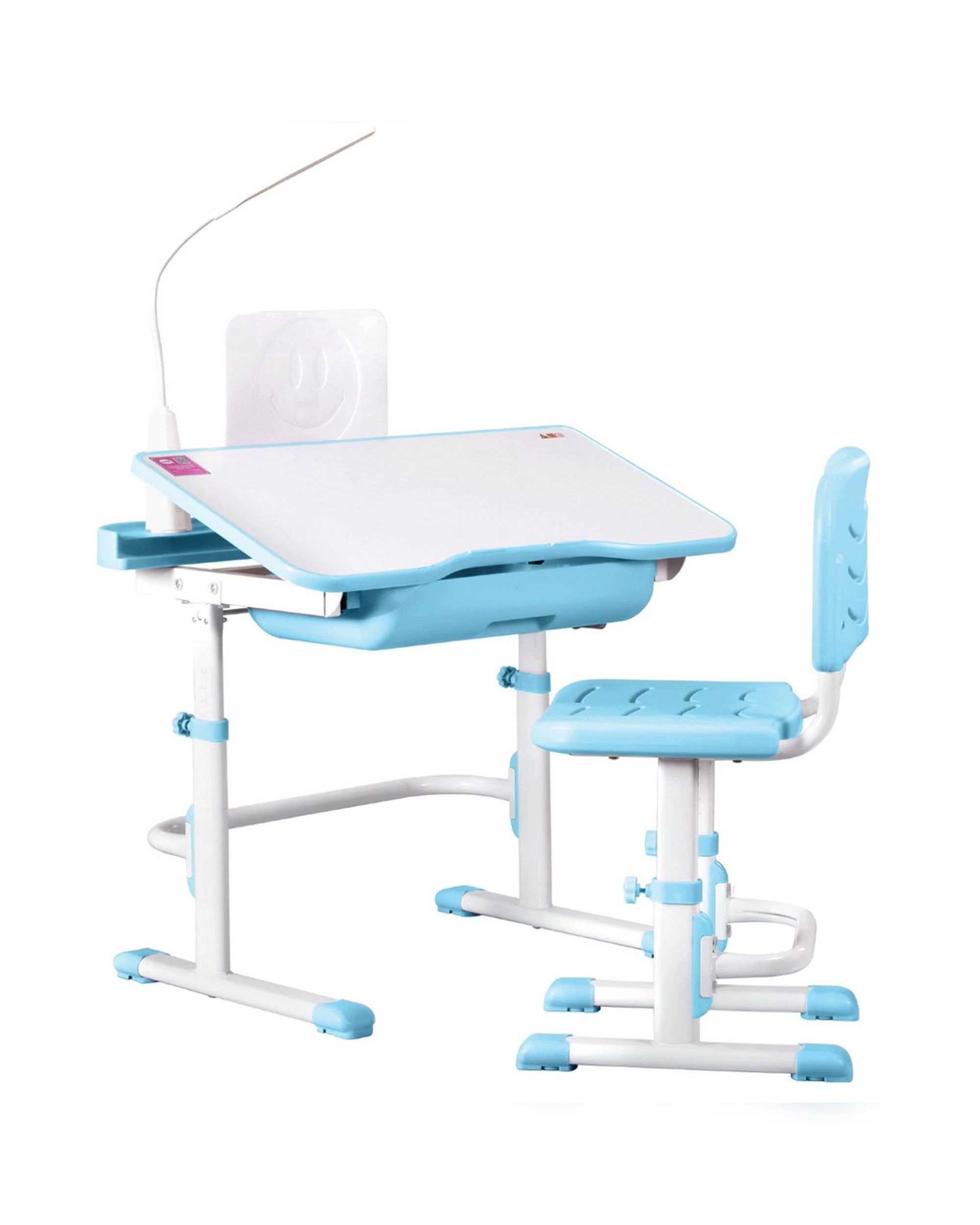 1 Keezi Kids Table and Chair Set Adjustable Study Desk w/ LED Lamp Reading - Blue, 1 of 7
