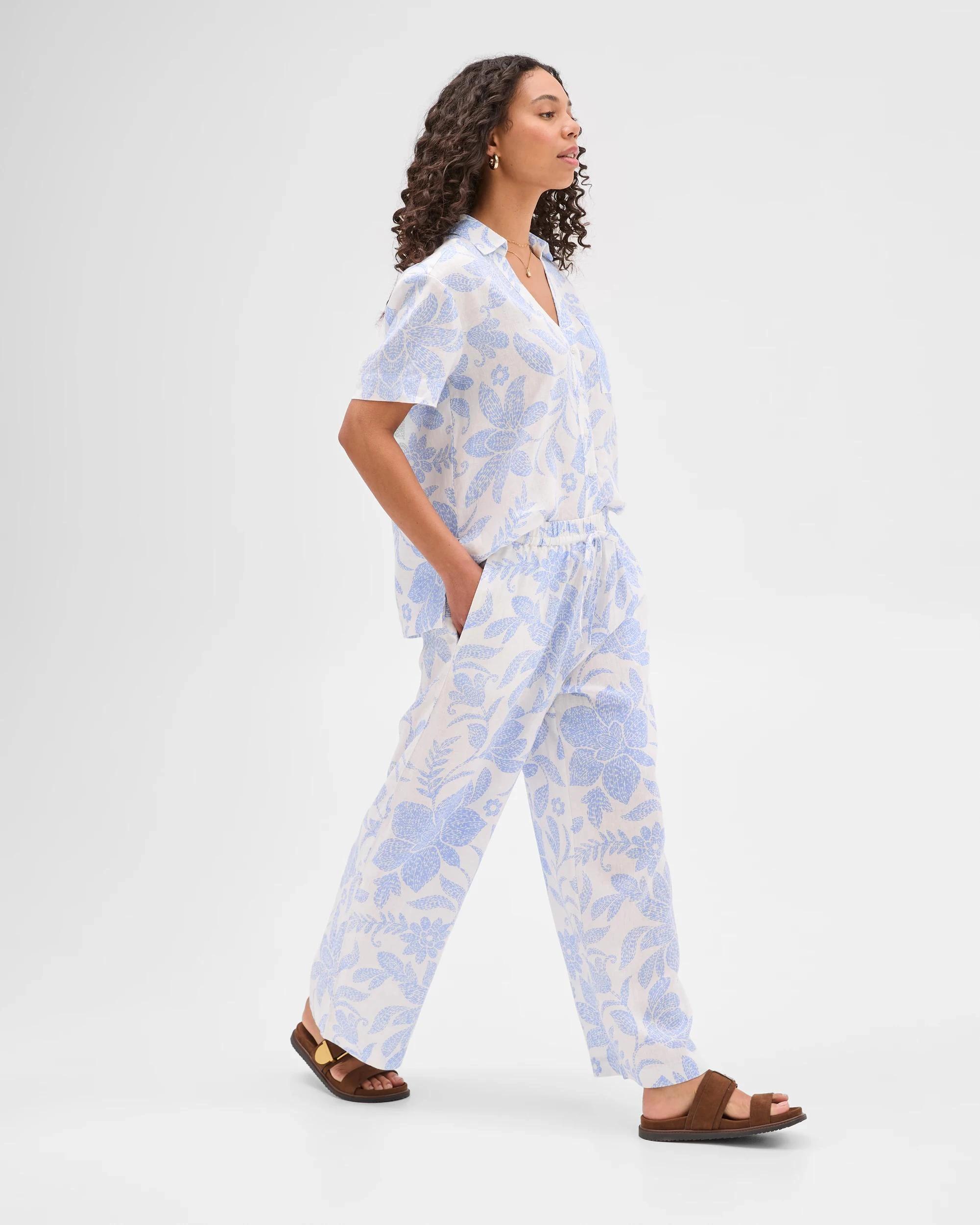 3 Target European Linen Wide Leg Pants BLUE/WHITE PRINT, 3 of 6