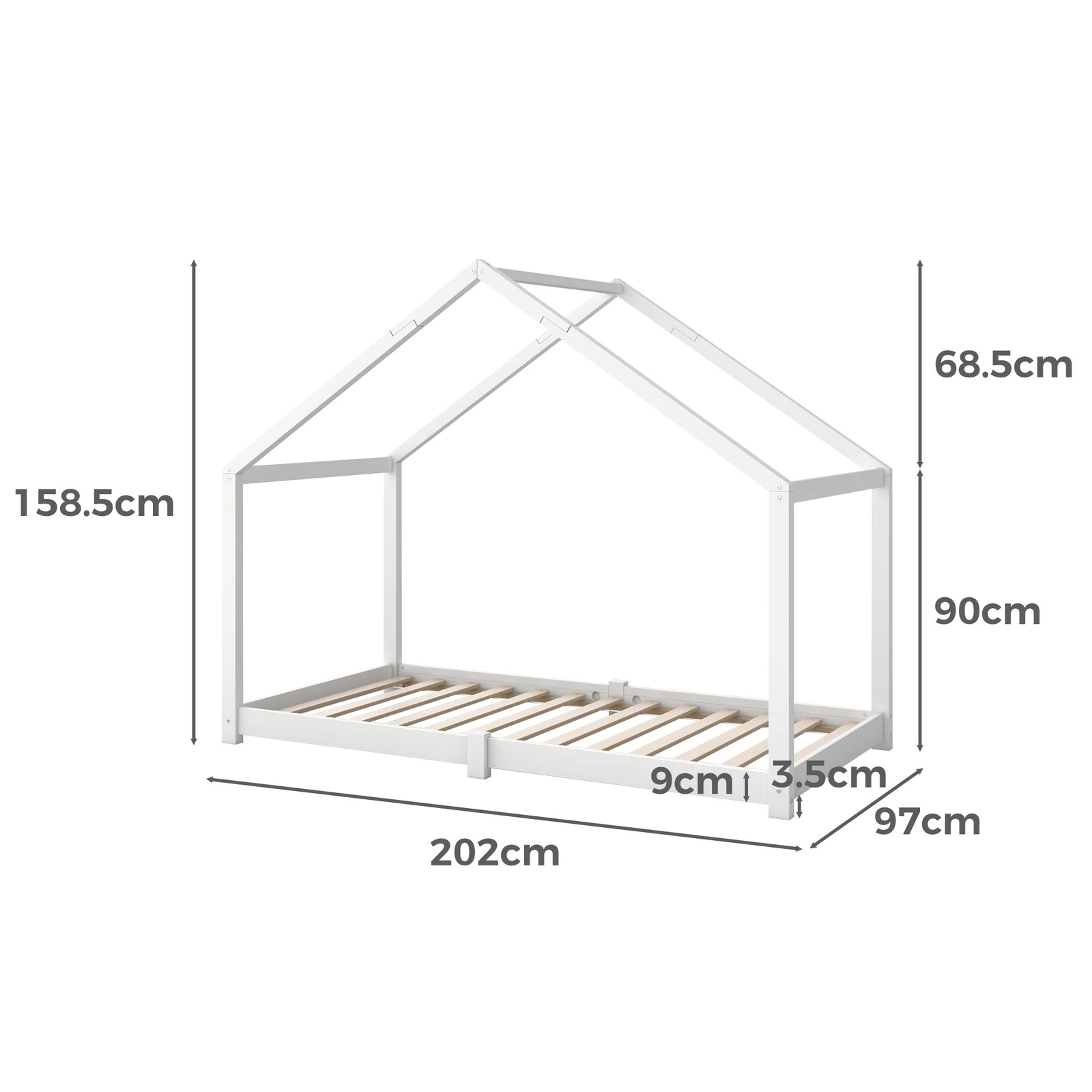 6 Alfordson Kids Bed Frame Wooden Timber Single House Frame Candice - White, 6 of 7