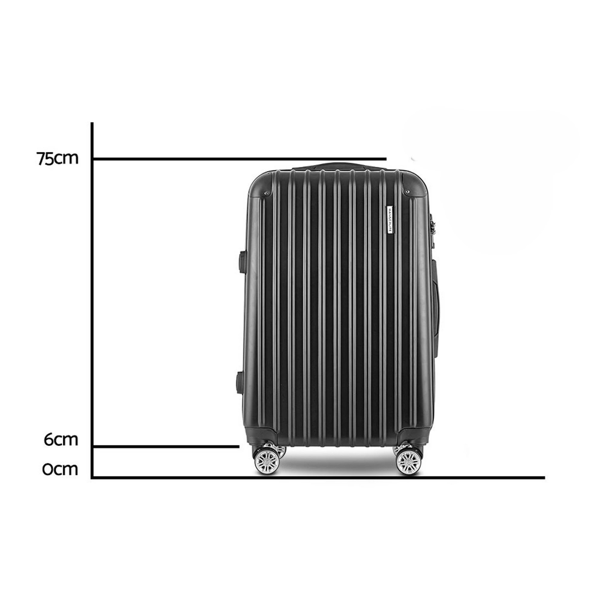 1 Wanderlite 28" 75cm Luggage Trolley Travel Set Suitcase Carry On Hard Case TSA Lock - Black, 1 of 8