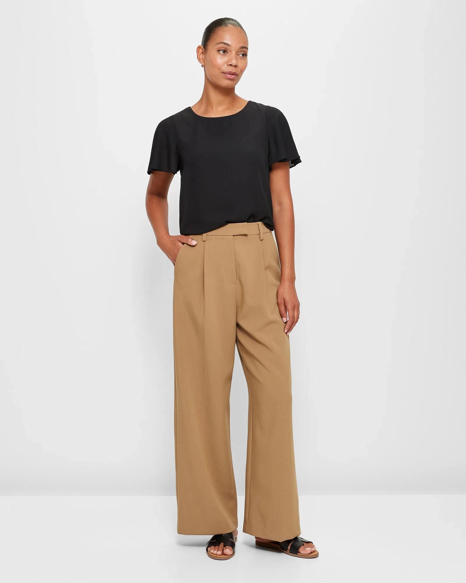 2 Crew Neck Flutter Sleeve Blouse - Preview BLACK, 2 of 5