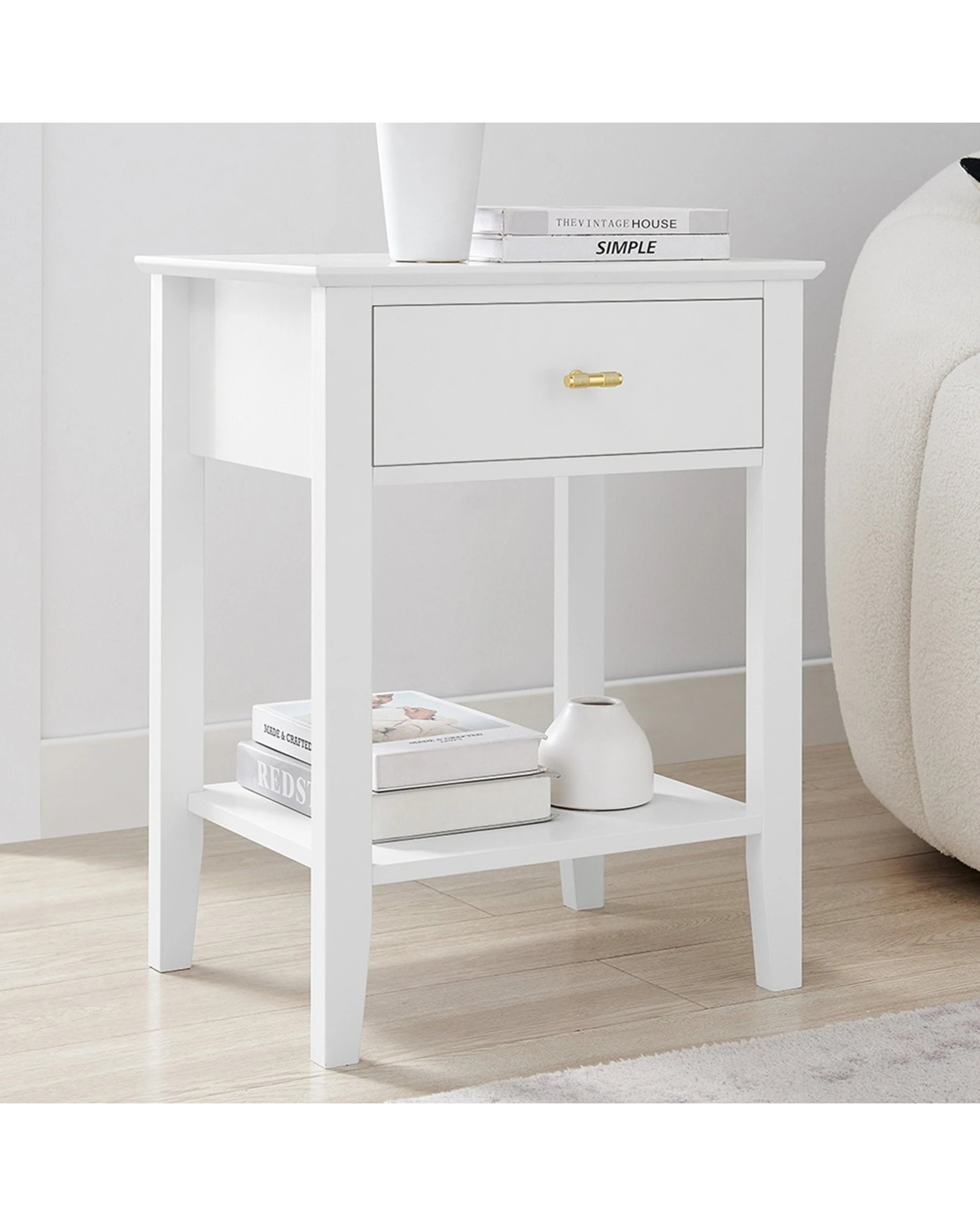 3 Alpine Bay Harper 1 Drawer Side Table Interior Decor Classic Design 48x35x61.5cm - White, 3 of 7