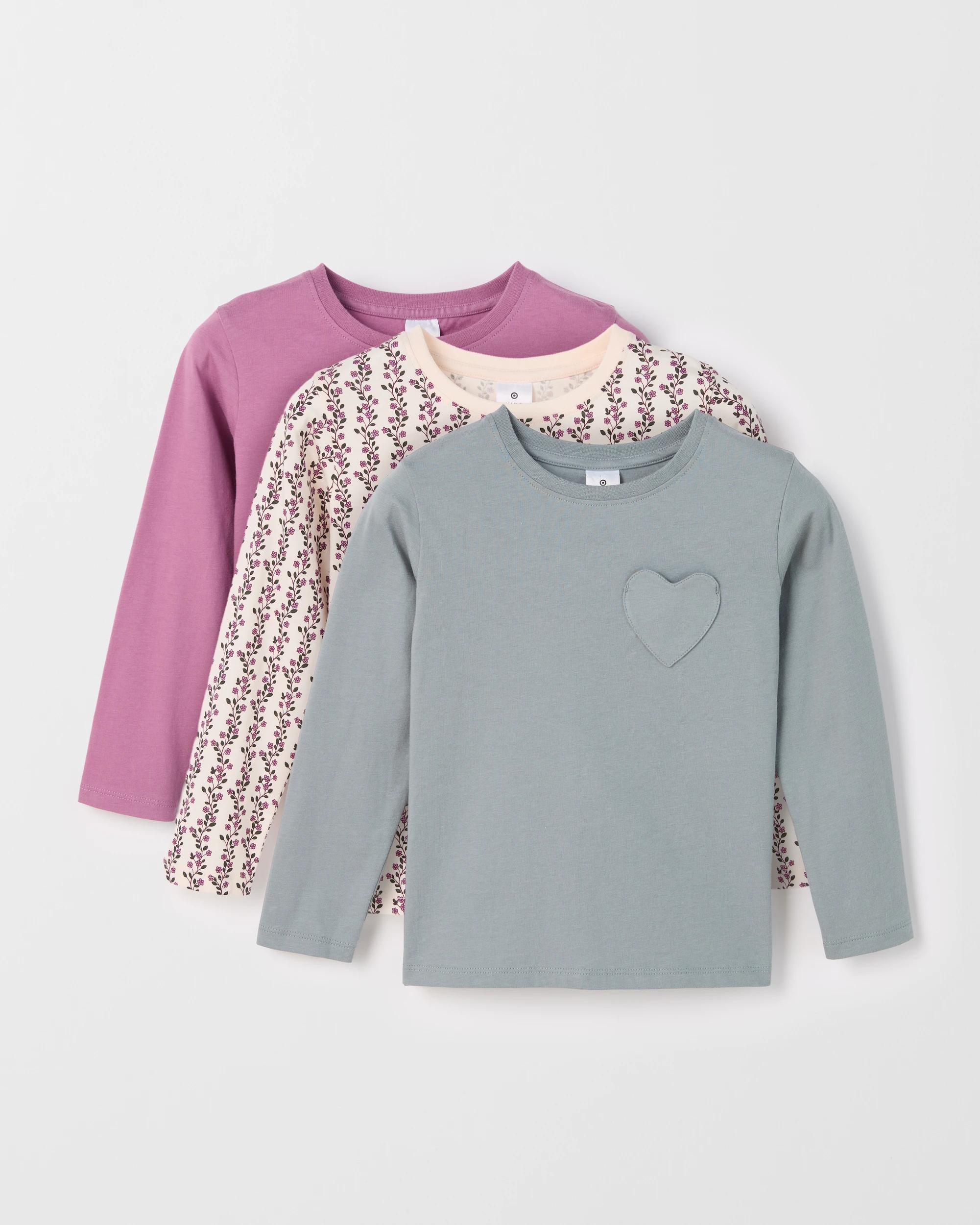 1 Target Kids Australian Cotton 3 Pack Long Sleeve T-Shirt ALL OVER PRINT/PURPLE/TEAL, 1 of 5